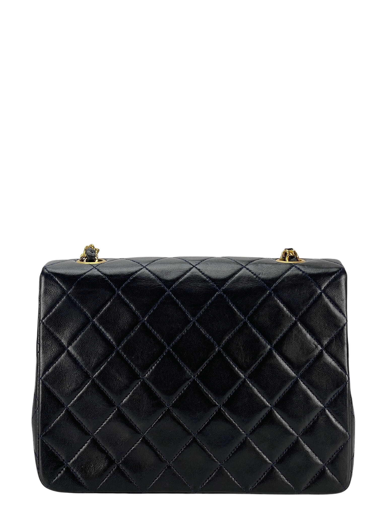 CHANEL - Mini Matlasse 20 Lambskin Single Flap Single Chain Bag Navy Gold Hardware