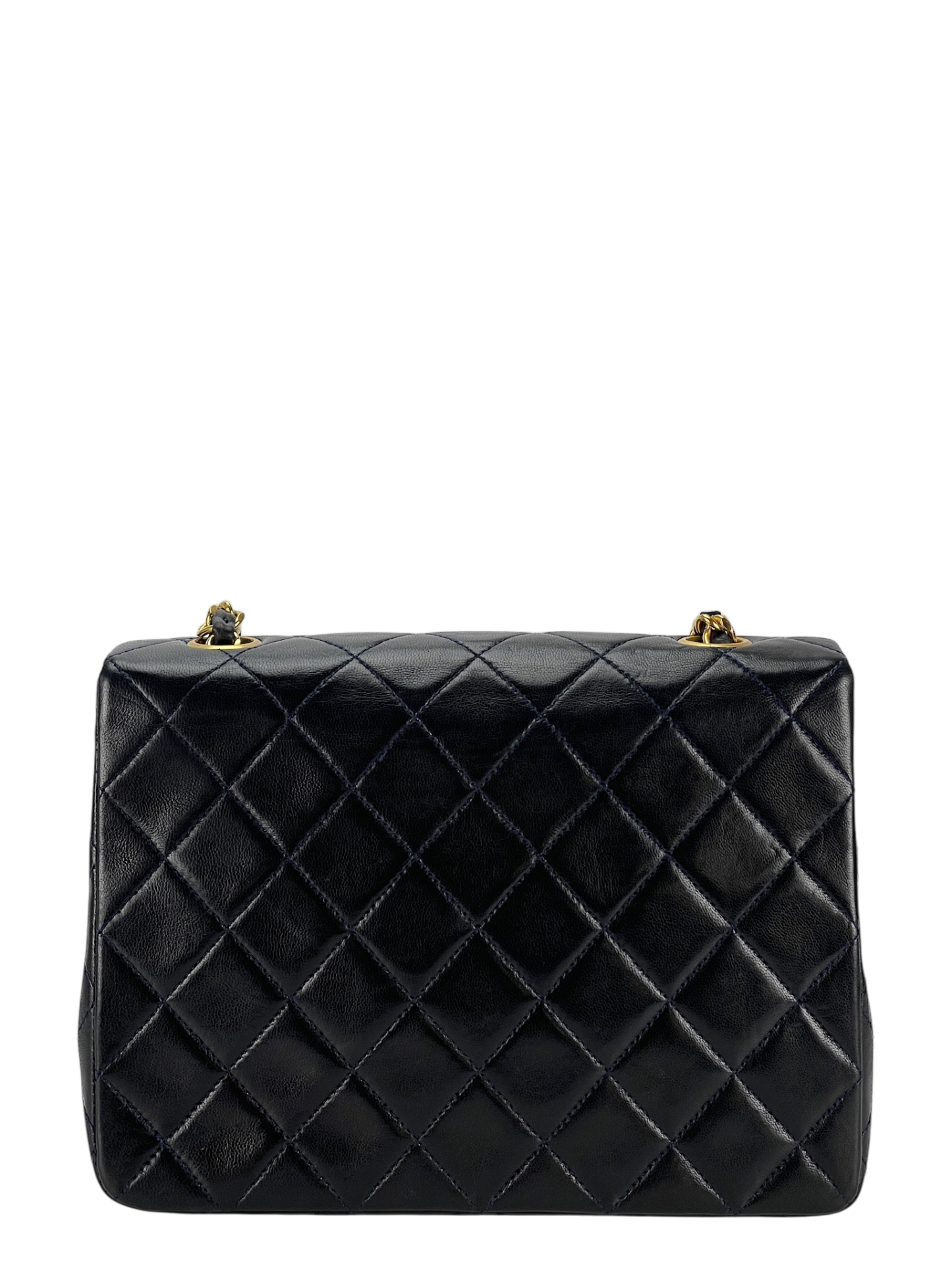 CHANEL - Mini Matlasse 20 Lambskin Single Flap Single Chain Bag Navy Gold Hardware