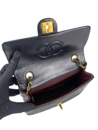CHANEL - Mini Matlasse 20 Lambskin Single Flap Single Chain Bag Navy Gold Hardware