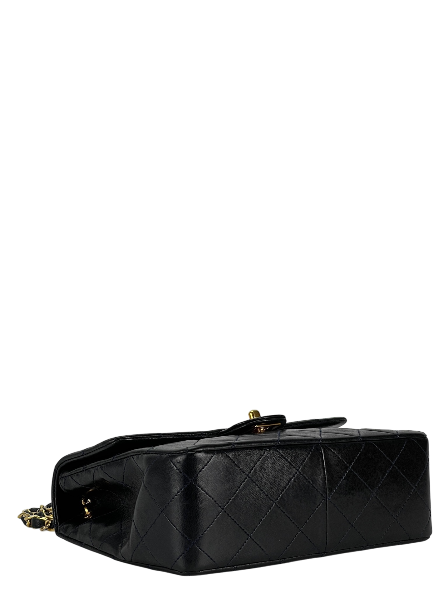 CHANEL - Mini Matlasse 20 Lambskin Single Flap Single Chain Bag Navy Gold Hardware
