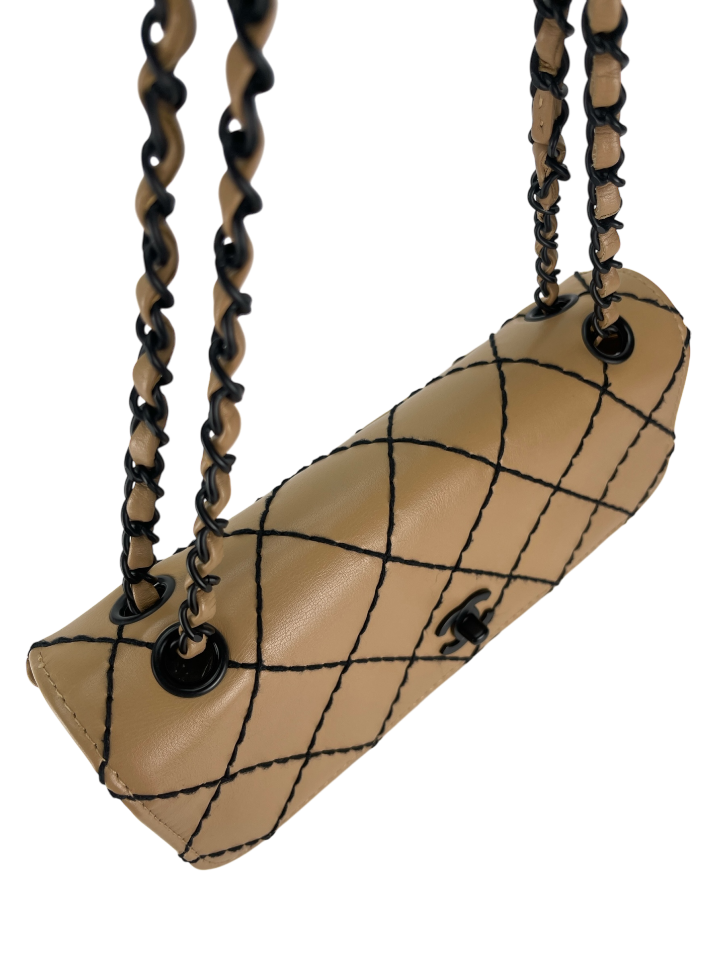 CHANEL - Beige Quilted Leather Wild Stitch Surpique Flap Bag