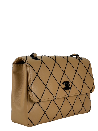 CHANEL - Beige Quilted Leather Wild Stitch Surpique Flap Bag