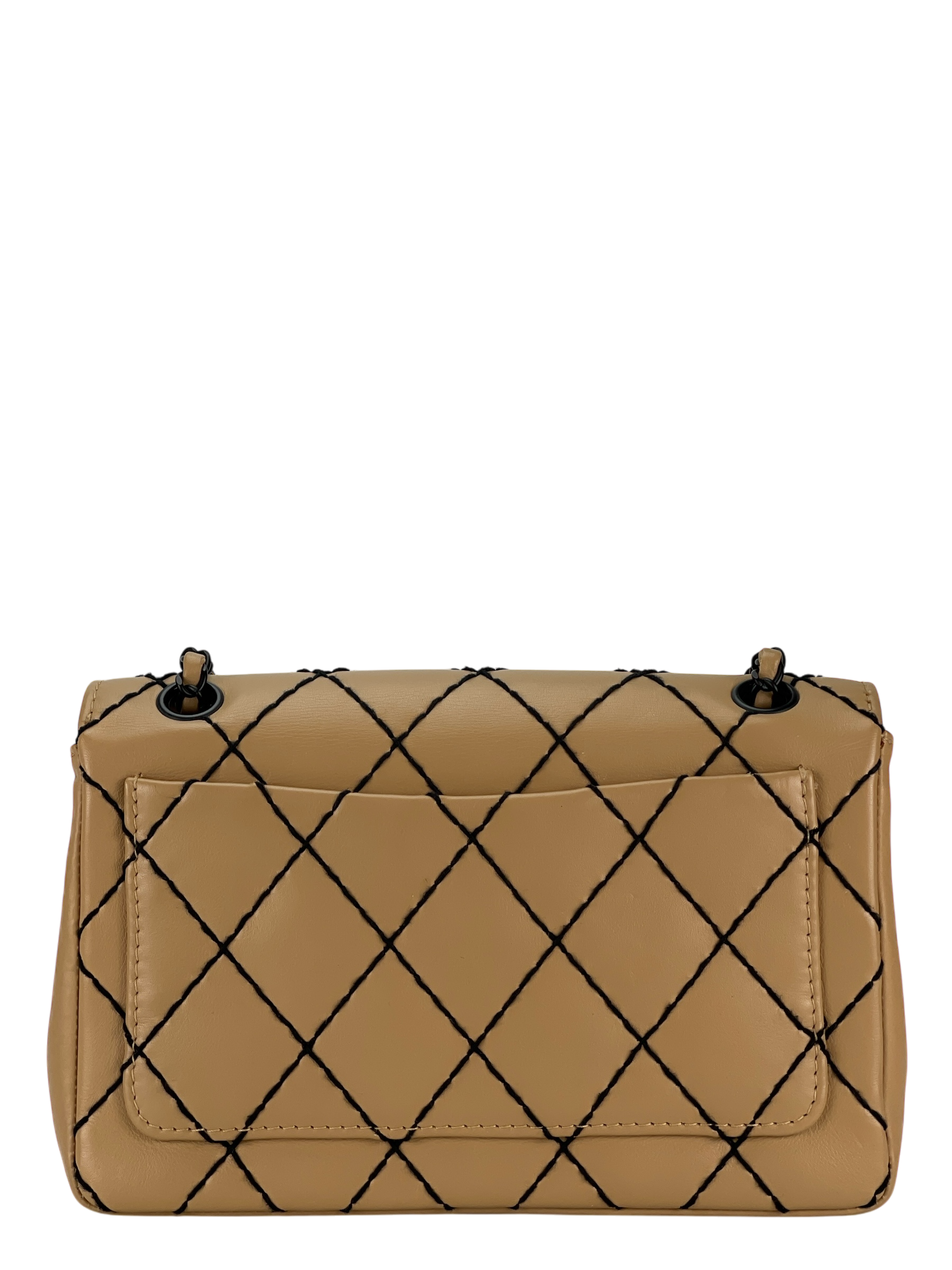 CHANEL - Beige Quilted Leather Wild Stitch Surpique Flap Bag