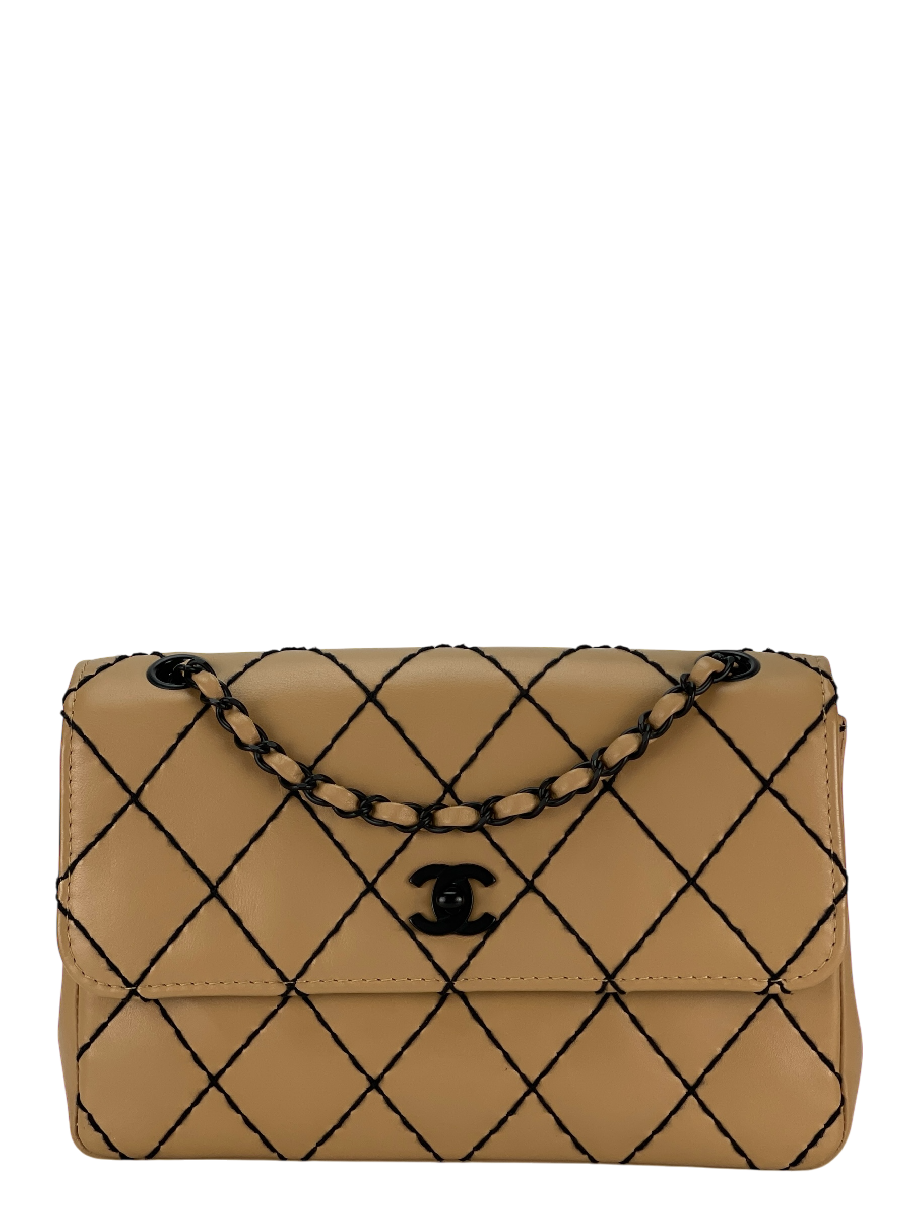 CHANEL - Beige Quilted Leather Wild Stitch Surpique Flap Bag