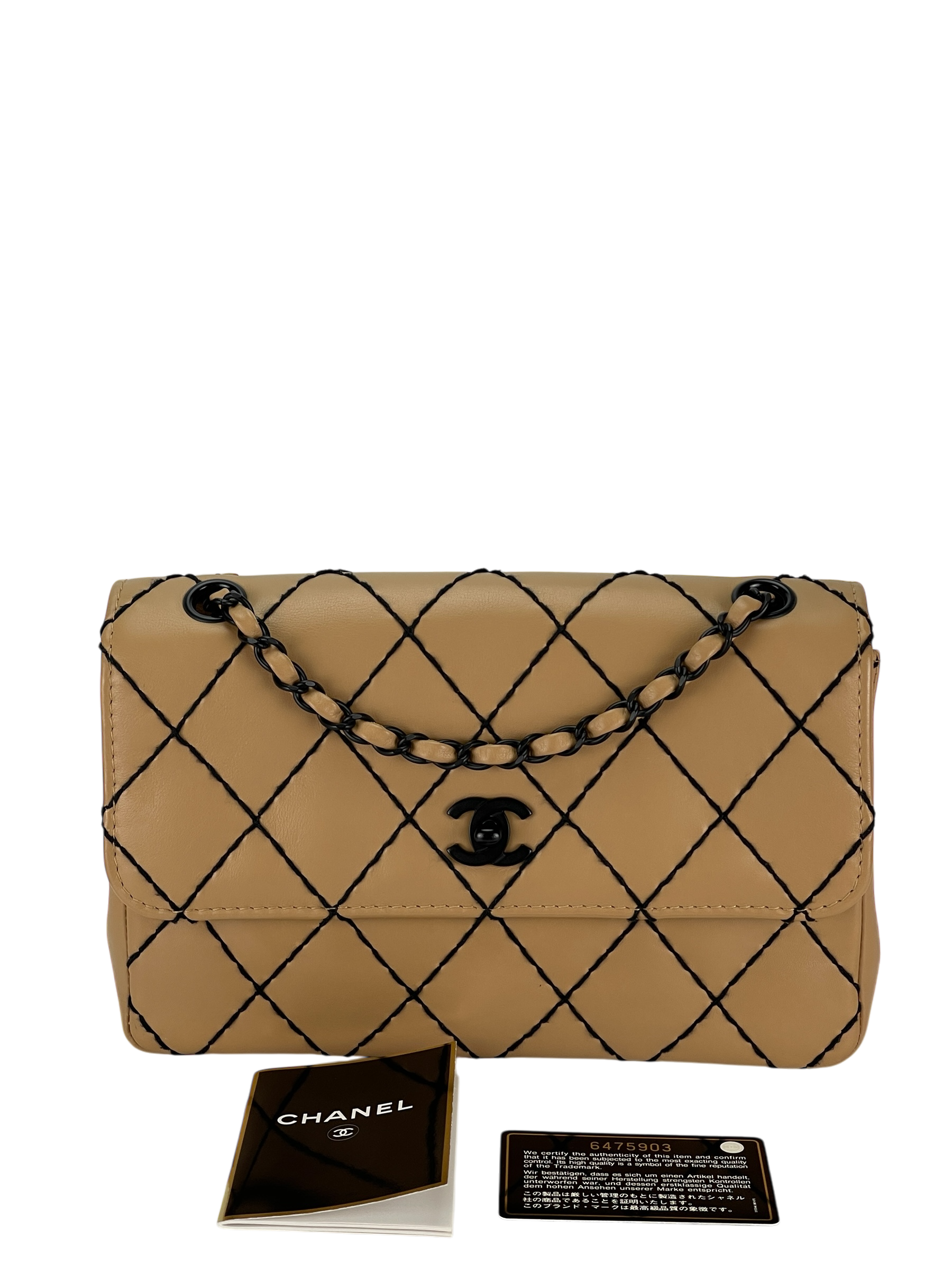 CHANEL - Beige Quilted Leather Wild Stitch Surpique Flap Bag