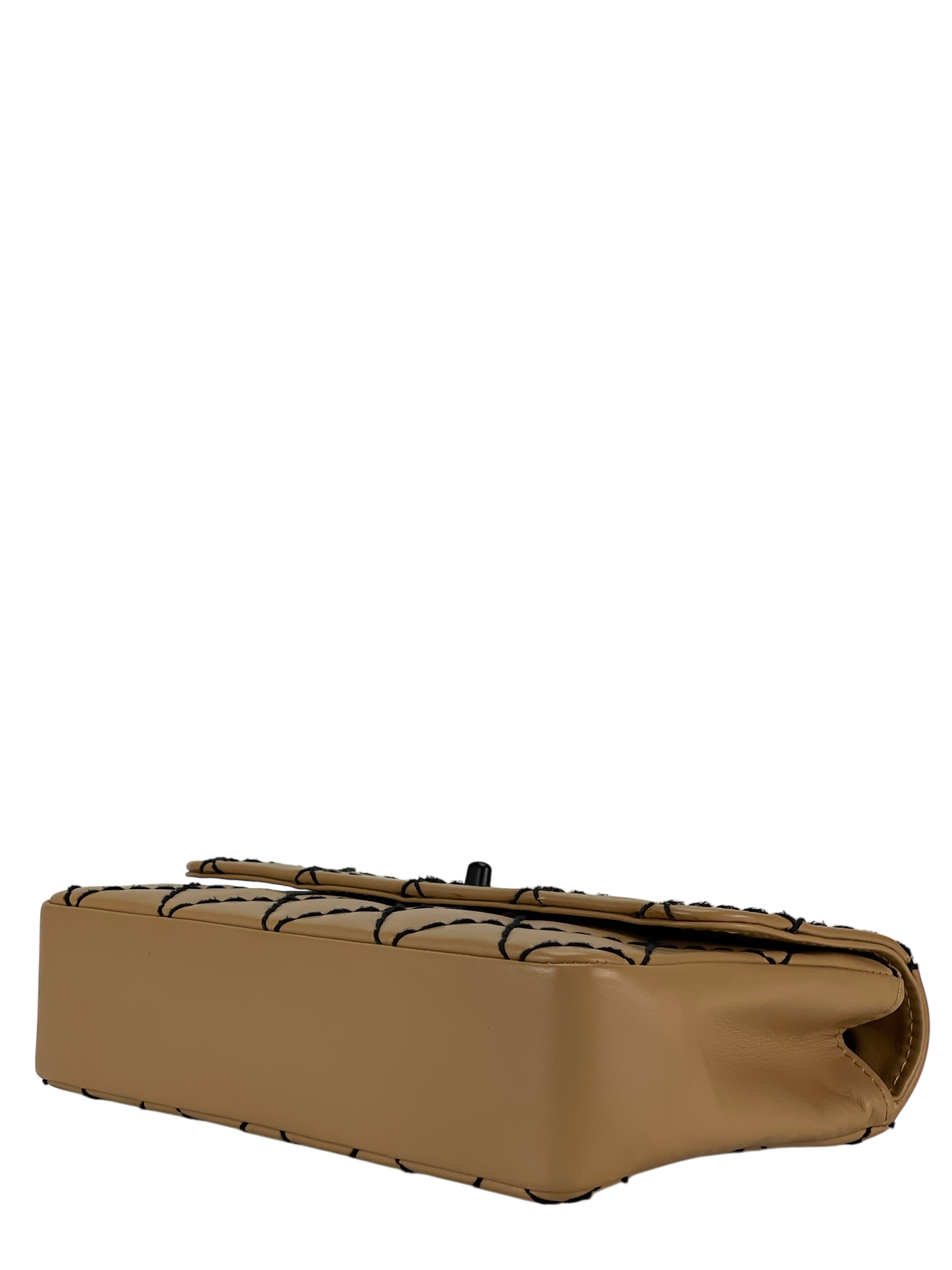 CHANEL - Beige Quilted Leather Wild Stitch Surpique Flap Bag