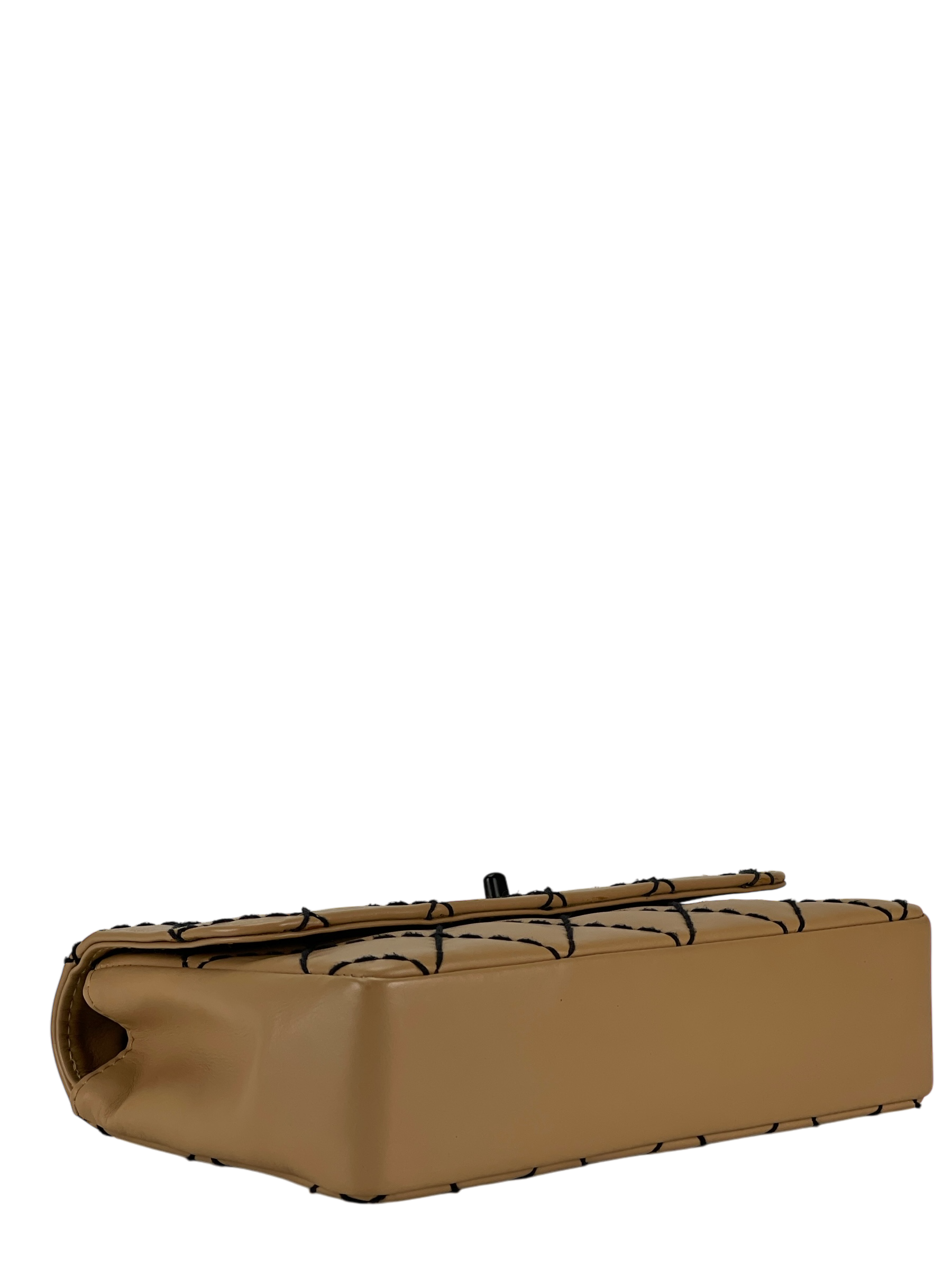 CHANEL - Beige Quilted Leather Wild Stitch Surpique Flap Bag