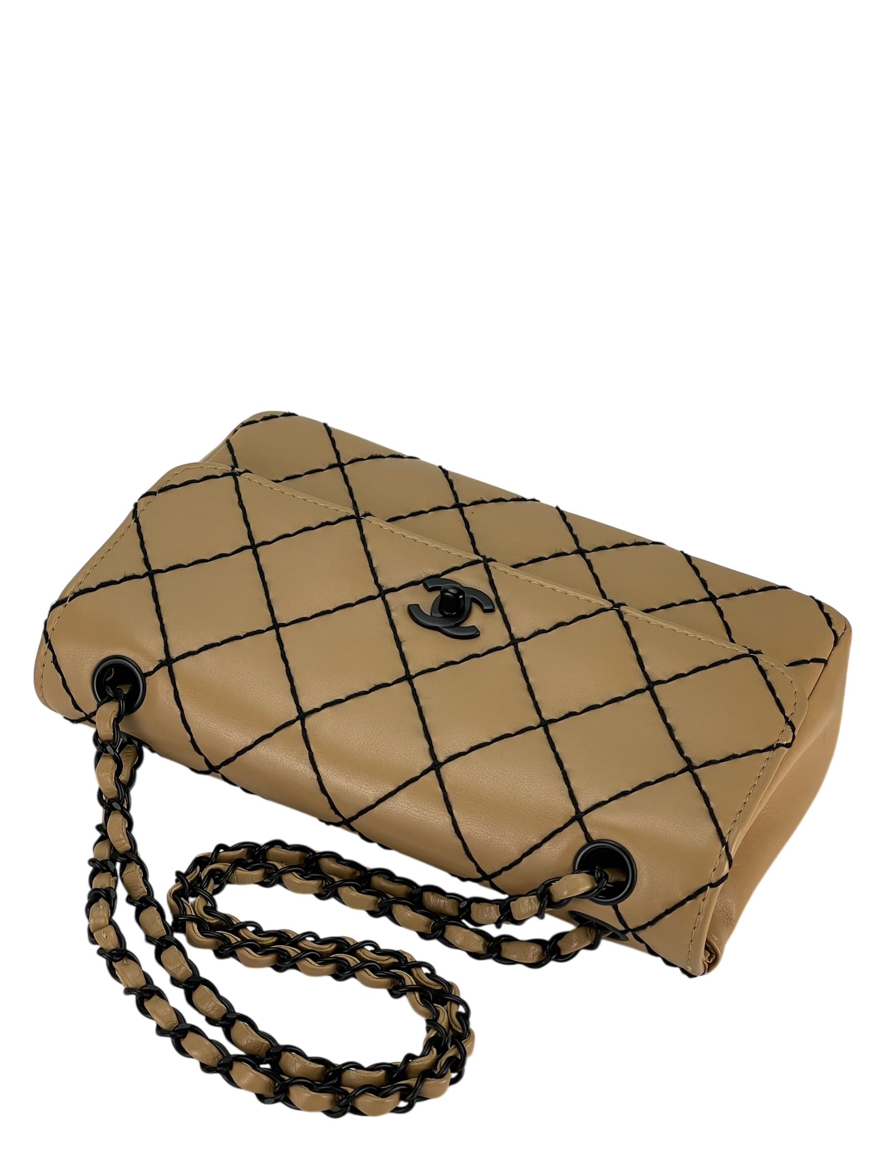 CHANEL - Beige Quilted Leather Wild Stitch Surpique Flap Bag