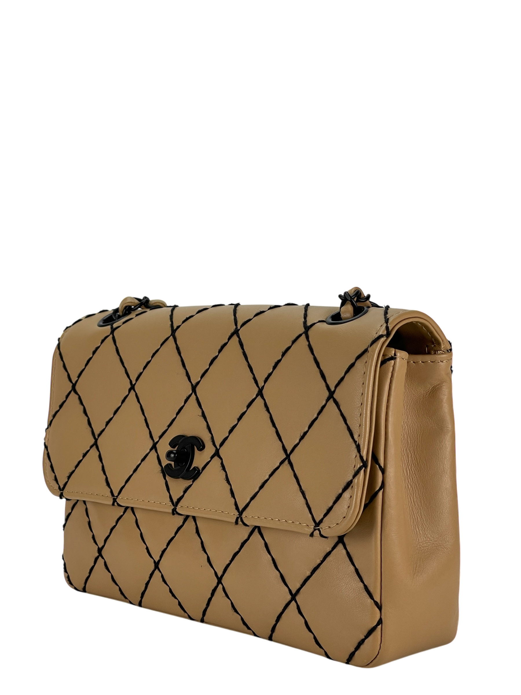 CHANEL - Beige Quilted Leather Wild Stitch Surpique Flap Bag