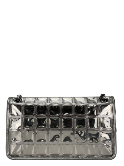 CHANEL - CC Ice Cube Silver Leather Vinyl Double Chain Flap Bag