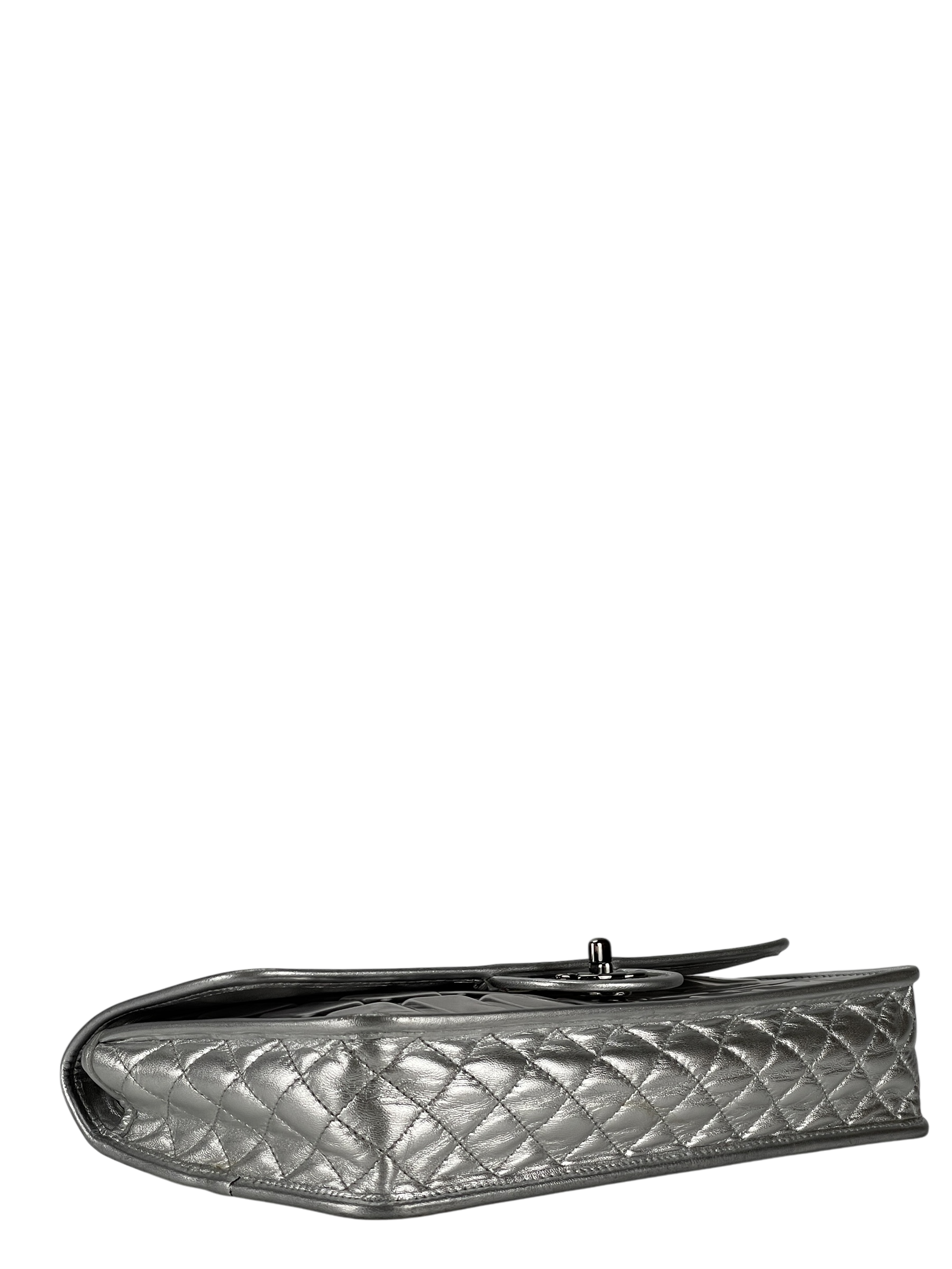 CHANEL - CC Ice Cube Silver Leather Vinyl Double Chain Flap Bag