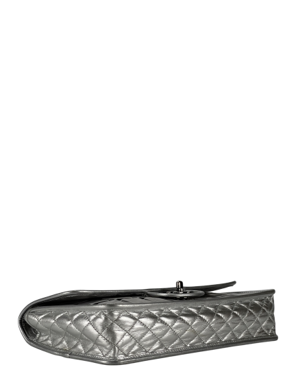CHANEL - CC Ice Cube Silver Leather Vinyl Double Chain Flap Bag