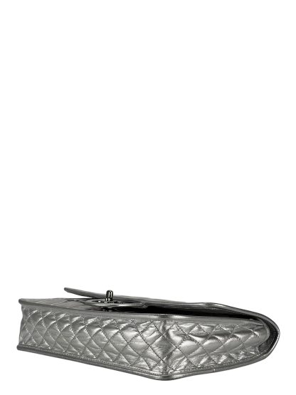 CHANEL - CC Ice Cube Silver Leather Vinyl Double Chain Flap Bag