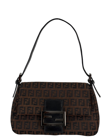 FENDI - Brown Zucca Canvas Leather Shoulder Bag 