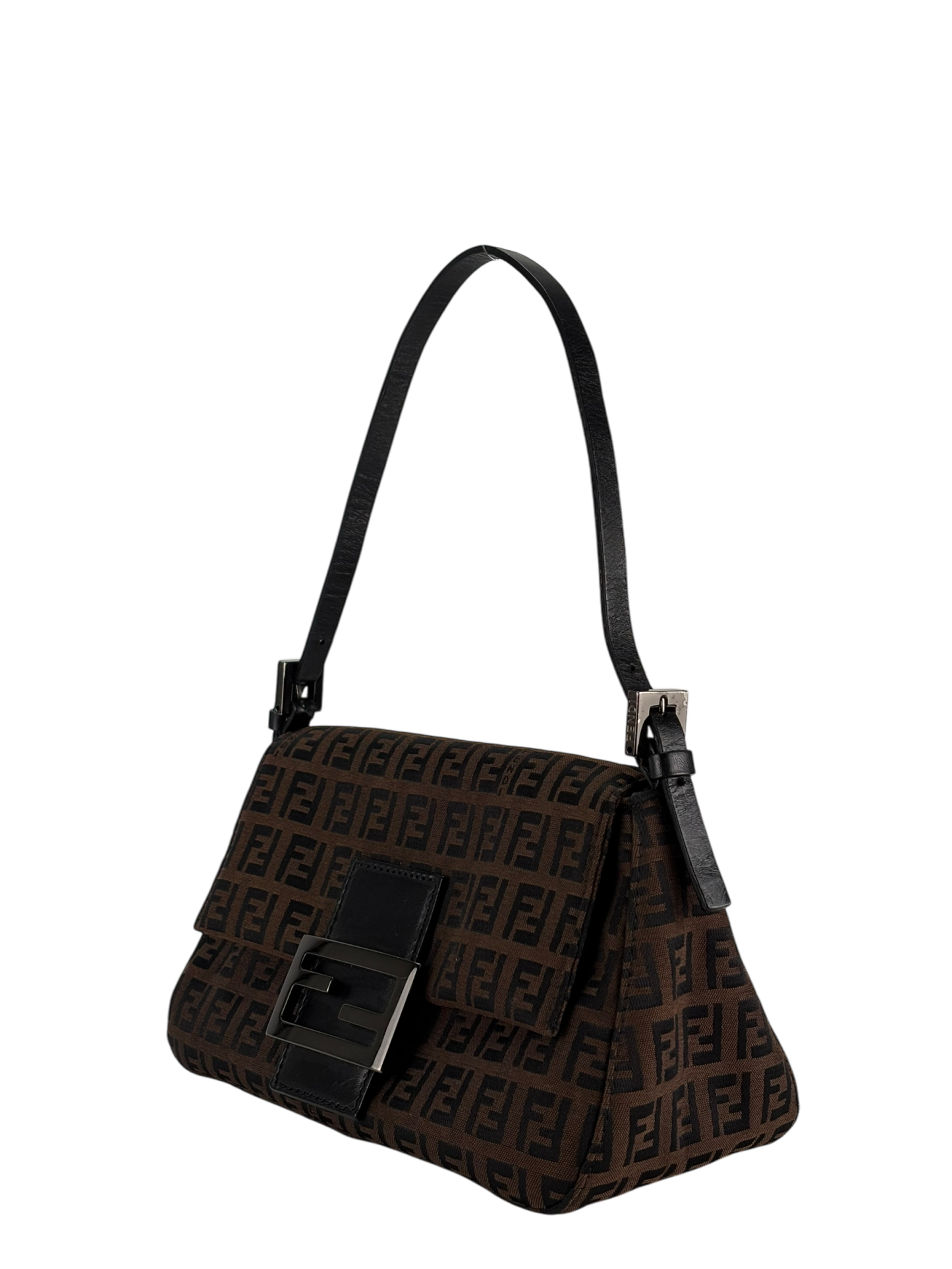 FENDI - Brown Zucca Canvas Leather Shoulder Bag