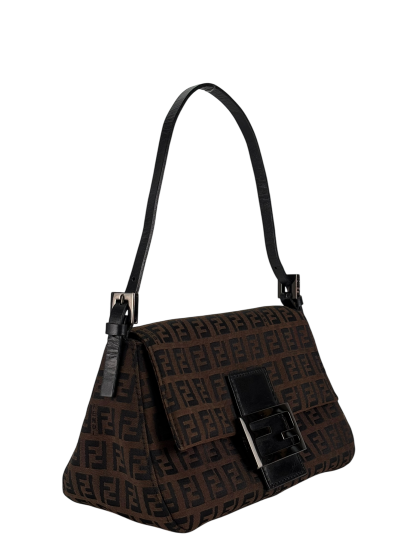 FENDI - Brown Zucca Canvas Leather Shoulder Bag 