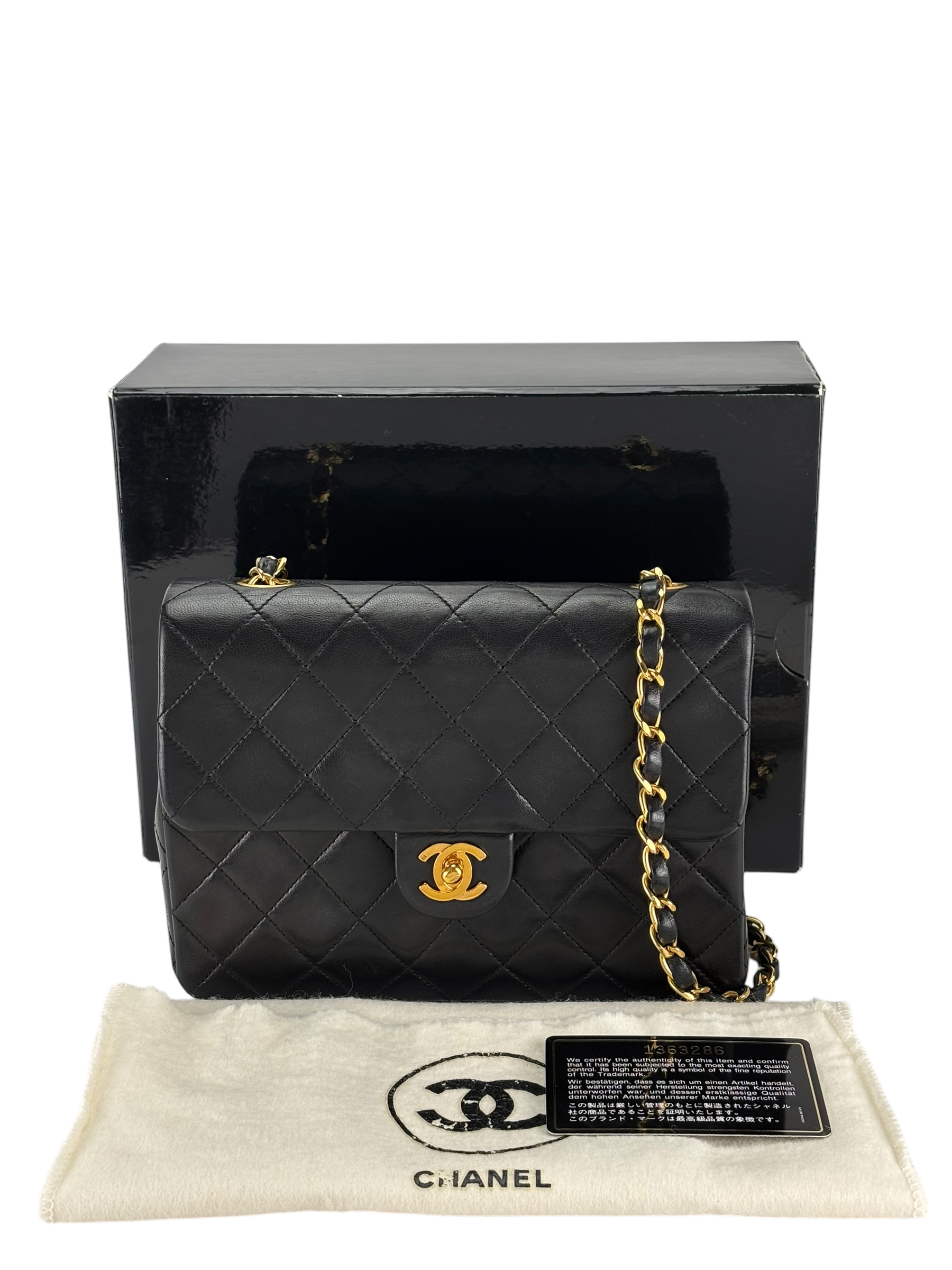 CHANEL - Mini Matlasse 20 Lambskin Single Flap Single Chain Bag Black Gold Hardware