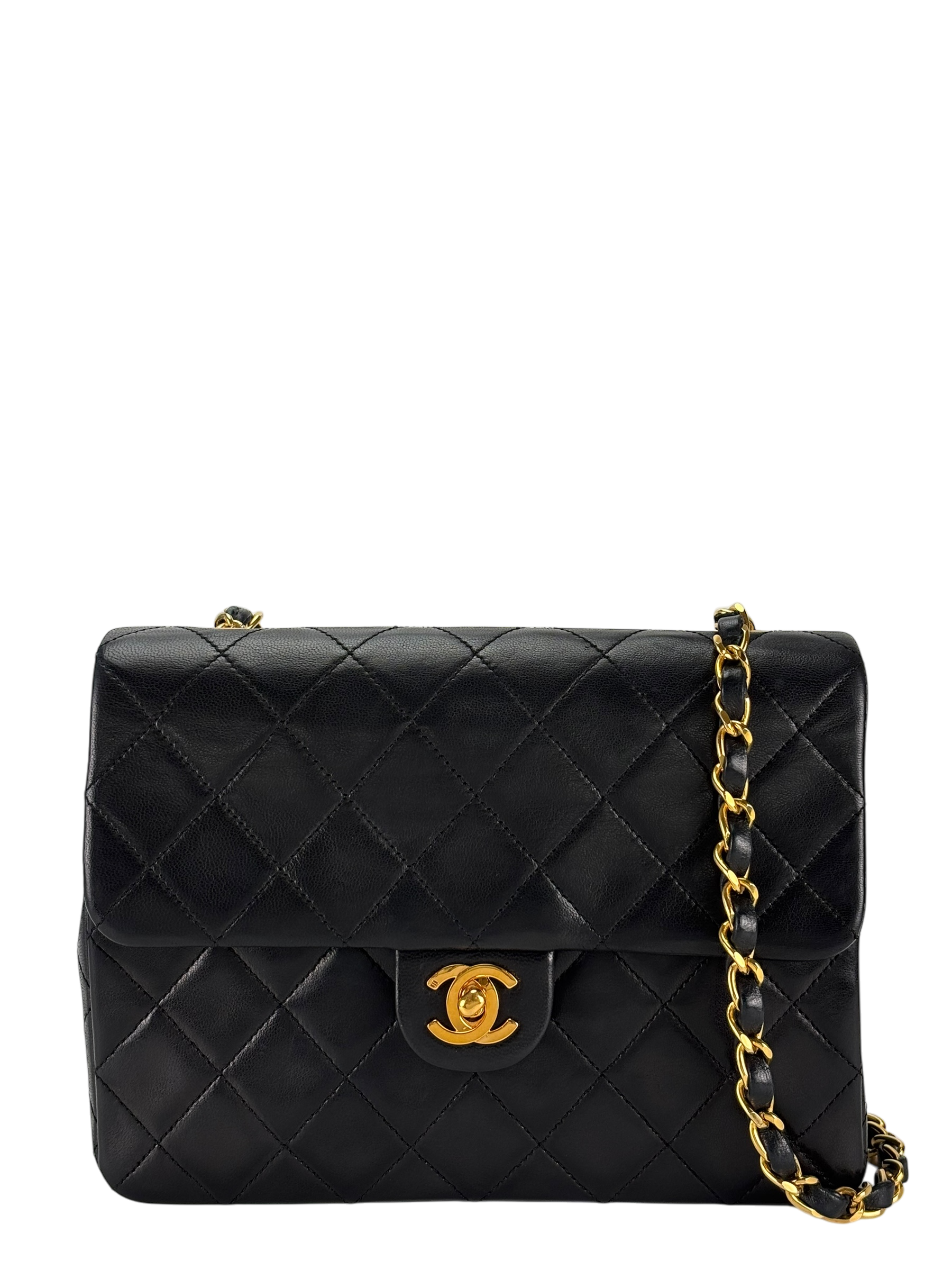 CHANEL - Mini Matlasse 20 Lambskin Single Flap Single Chain Bag Black Gold Hardware