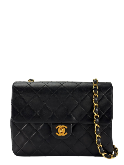 CHANEL - Mini Matlasse 20 Lambskin Single Flap Single Chain Bag Black Gold Hardware