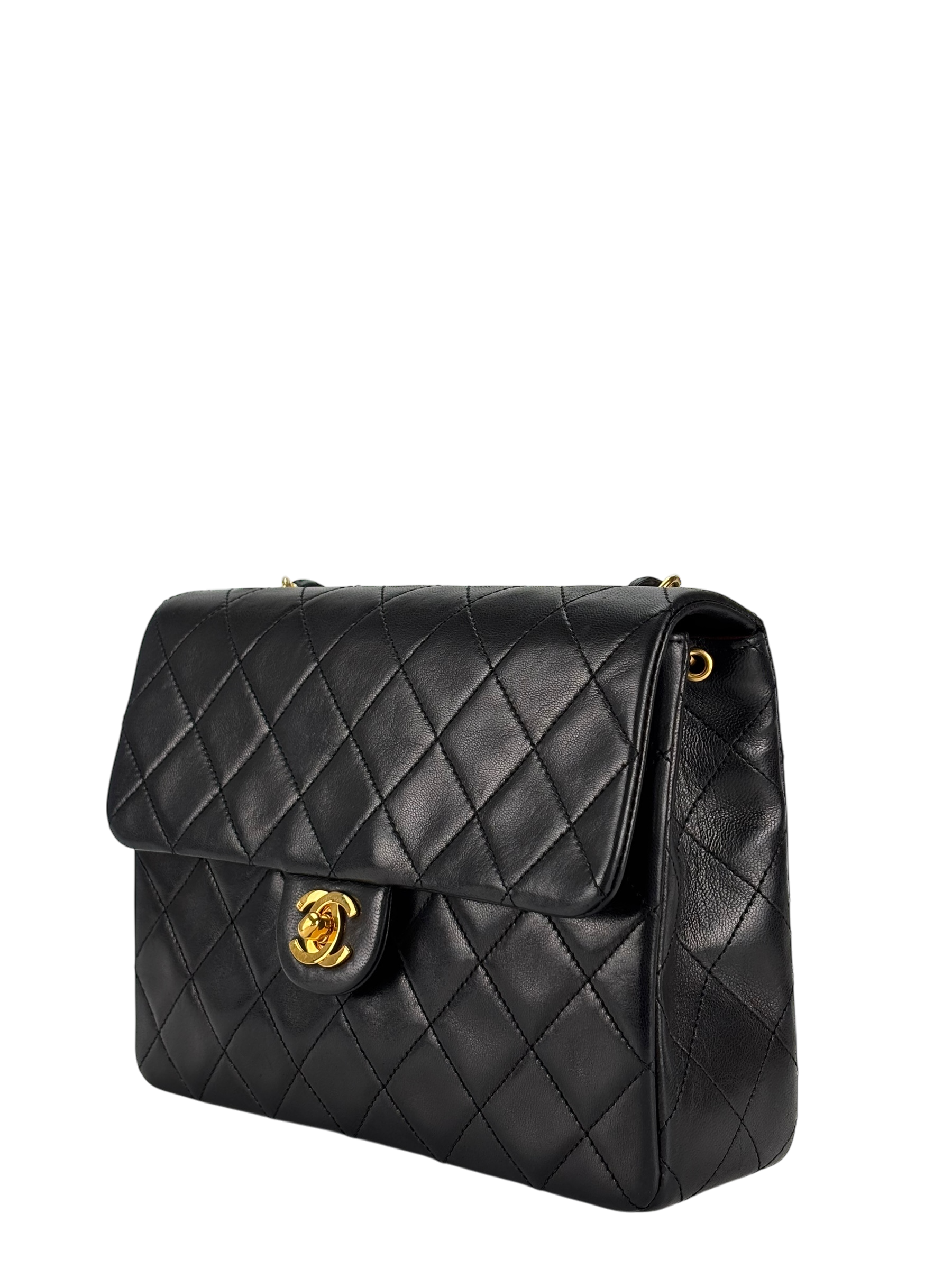 CHANEL - Mini Matlasse 20 Lambskin Single Flap Single Chain Bag Black Gold Hardware