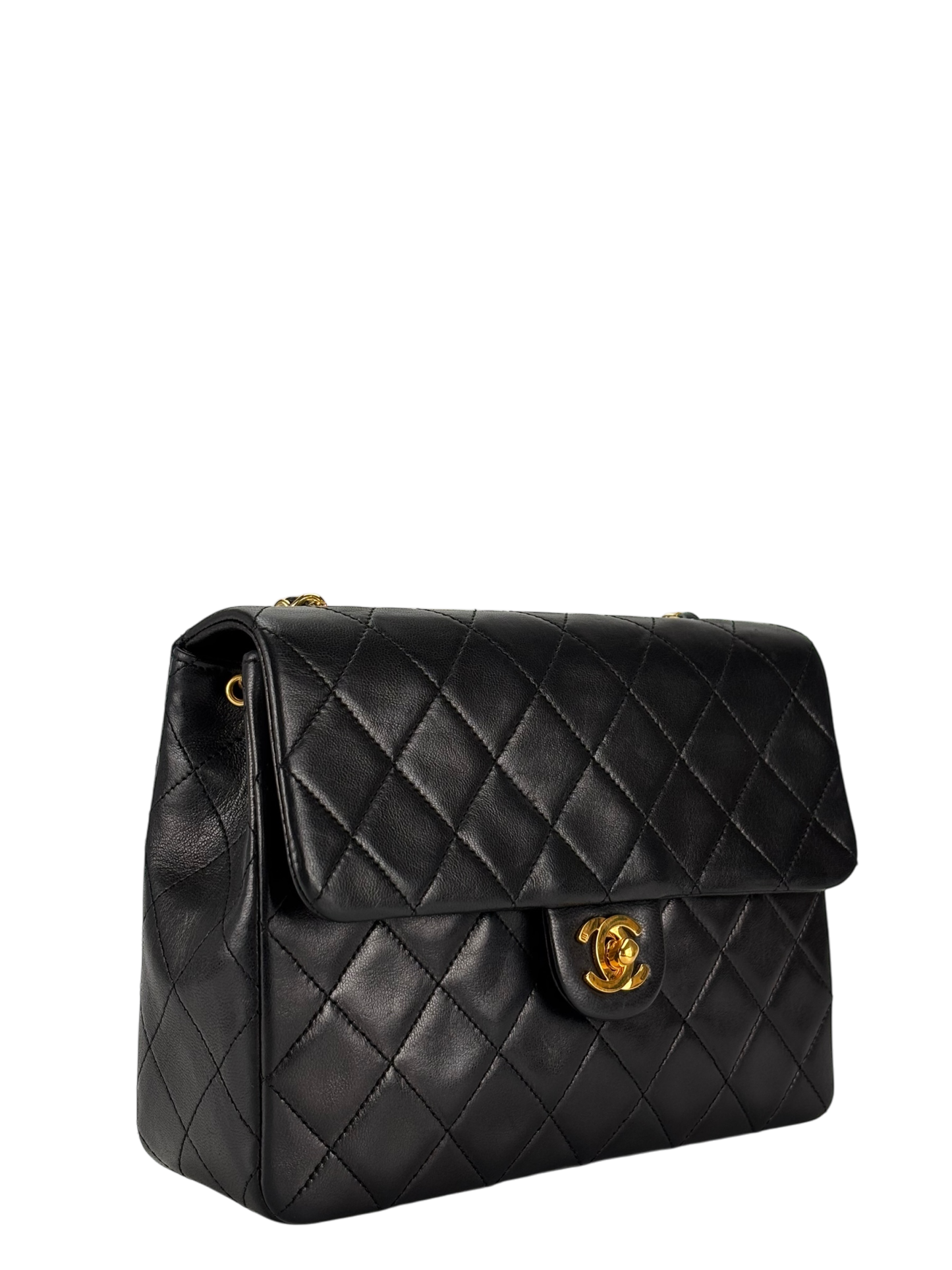 CHANEL - Mini Matlasse 20 Lambskin Single Flap Single Chain Bag Black Gold Hardware