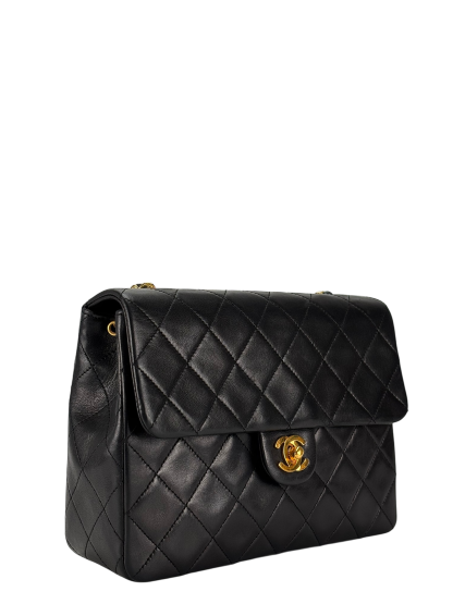 CHANEL - Mini Matlasse 20 Lambskin Single Flap Single Chain Bag Black Gold Hardware