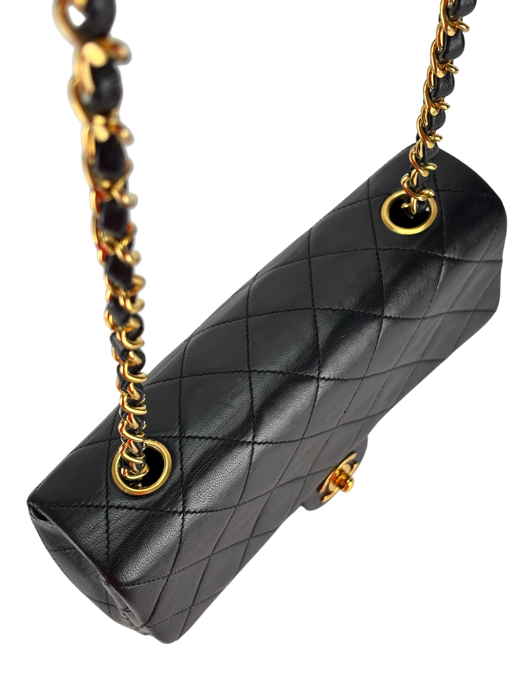 CHANEL - Mini Matlasse 20 Lambskin Single Flap Single Chain Bag Black Gold Hardware