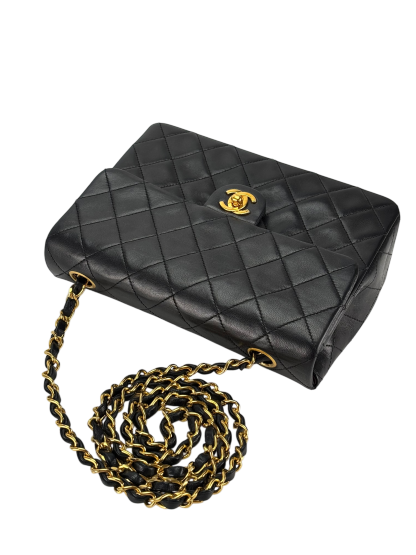 CHANEL - Mini Matlasse 20 Lambskin Single Flap Single Chain Bag Black Gold Hardware