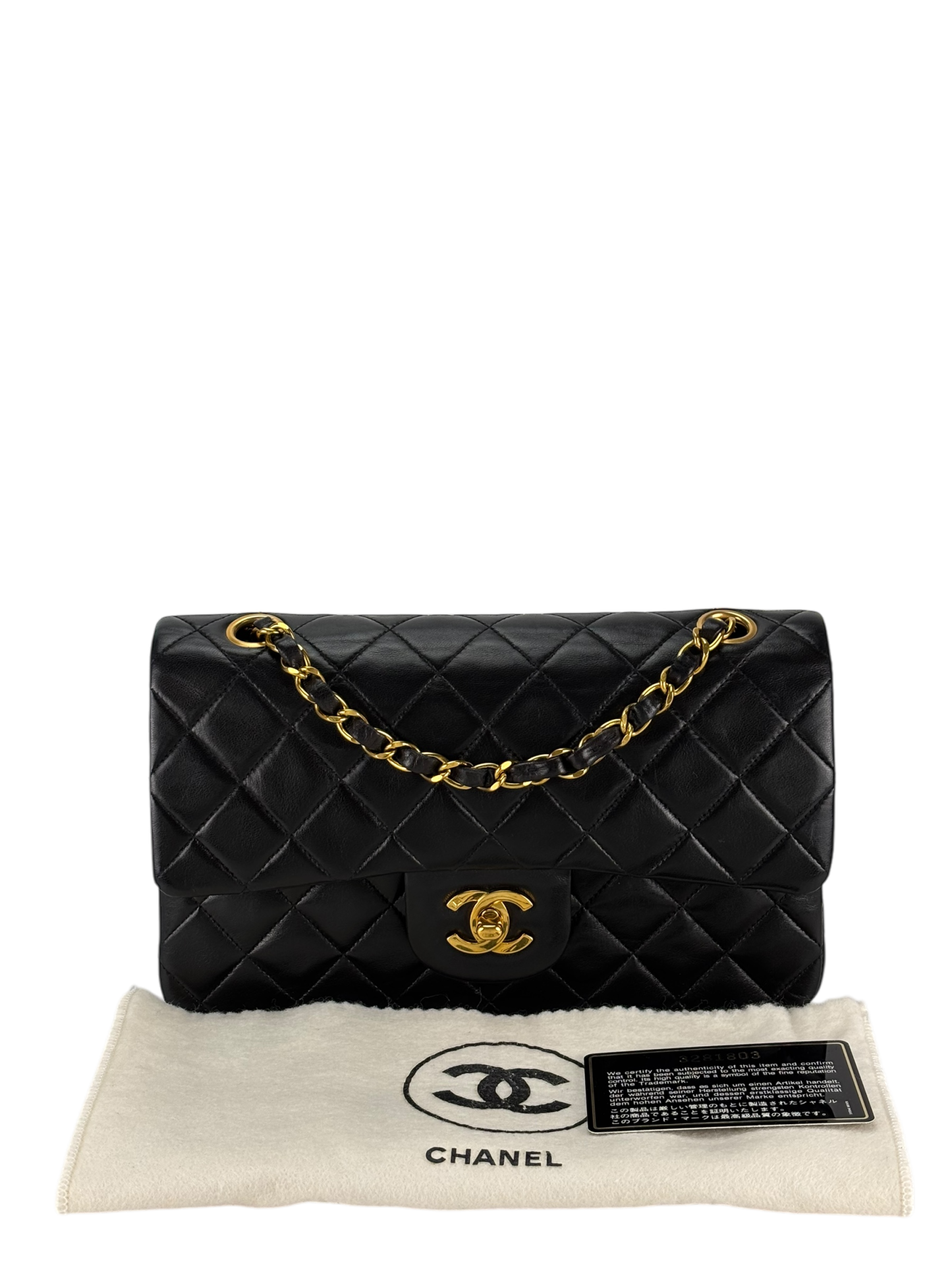 CHANEL - Small Classic Double Black Flap Bag Gold Hardware (CF23)