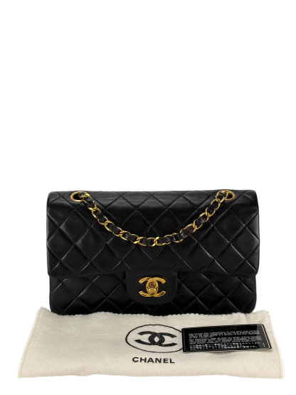 CHANEL - Small Classic Double Black Flap Bag Gold Hardware (CF23)