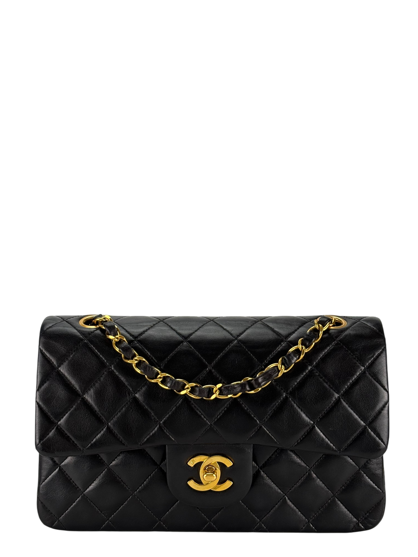 CHANEL - Small Classic Double Black Flap Bag Gold Hardware (CF23)