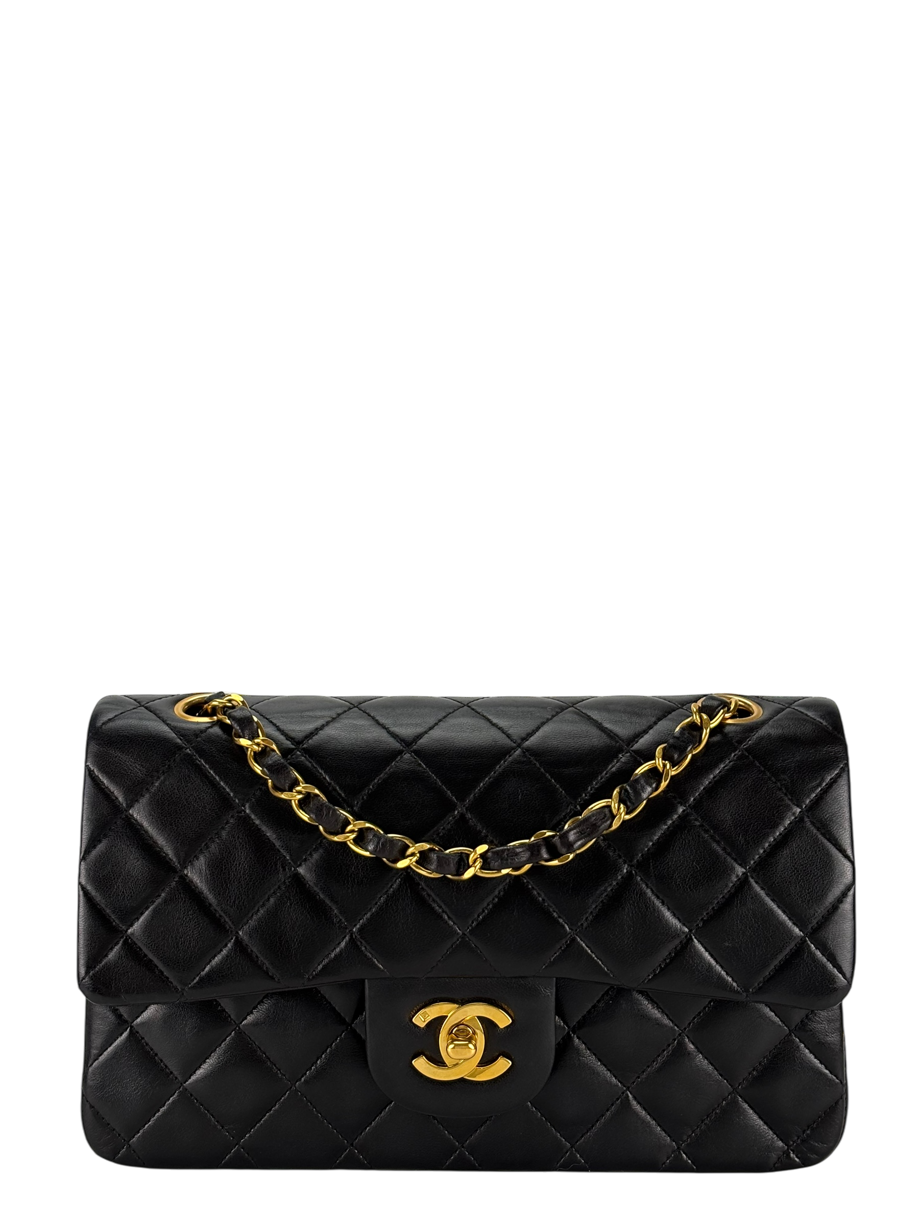 CHANEL - Small Classic Double Black Flap Bag Gold Hardware (CF23)