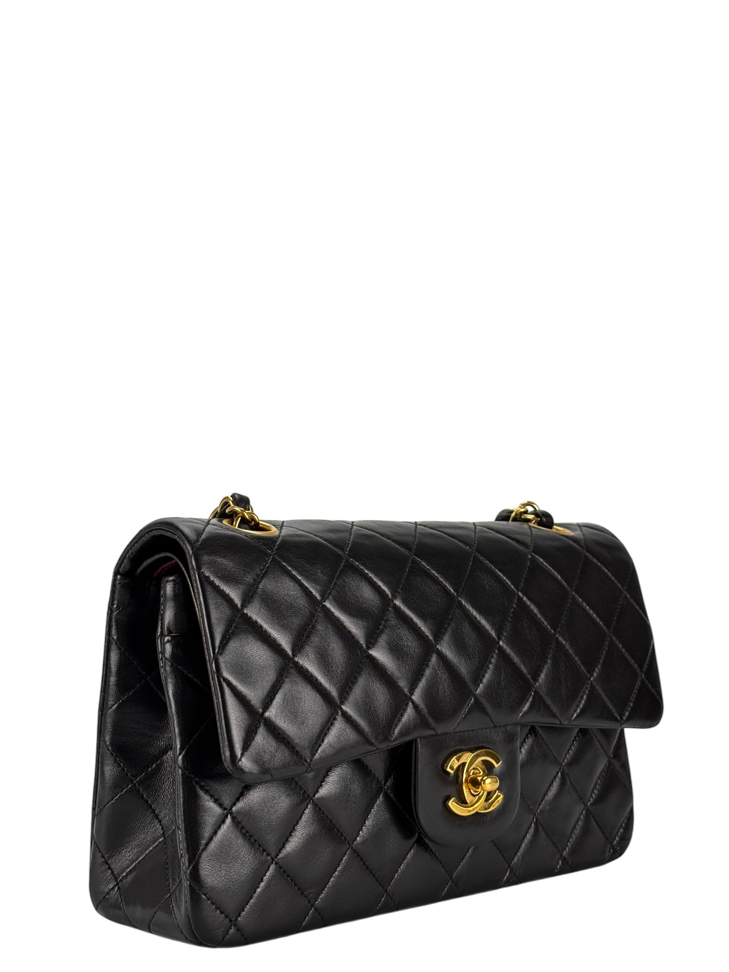 CHANEL - Small Classic Double Black Flap Bag Gold Hardware (CF23)
