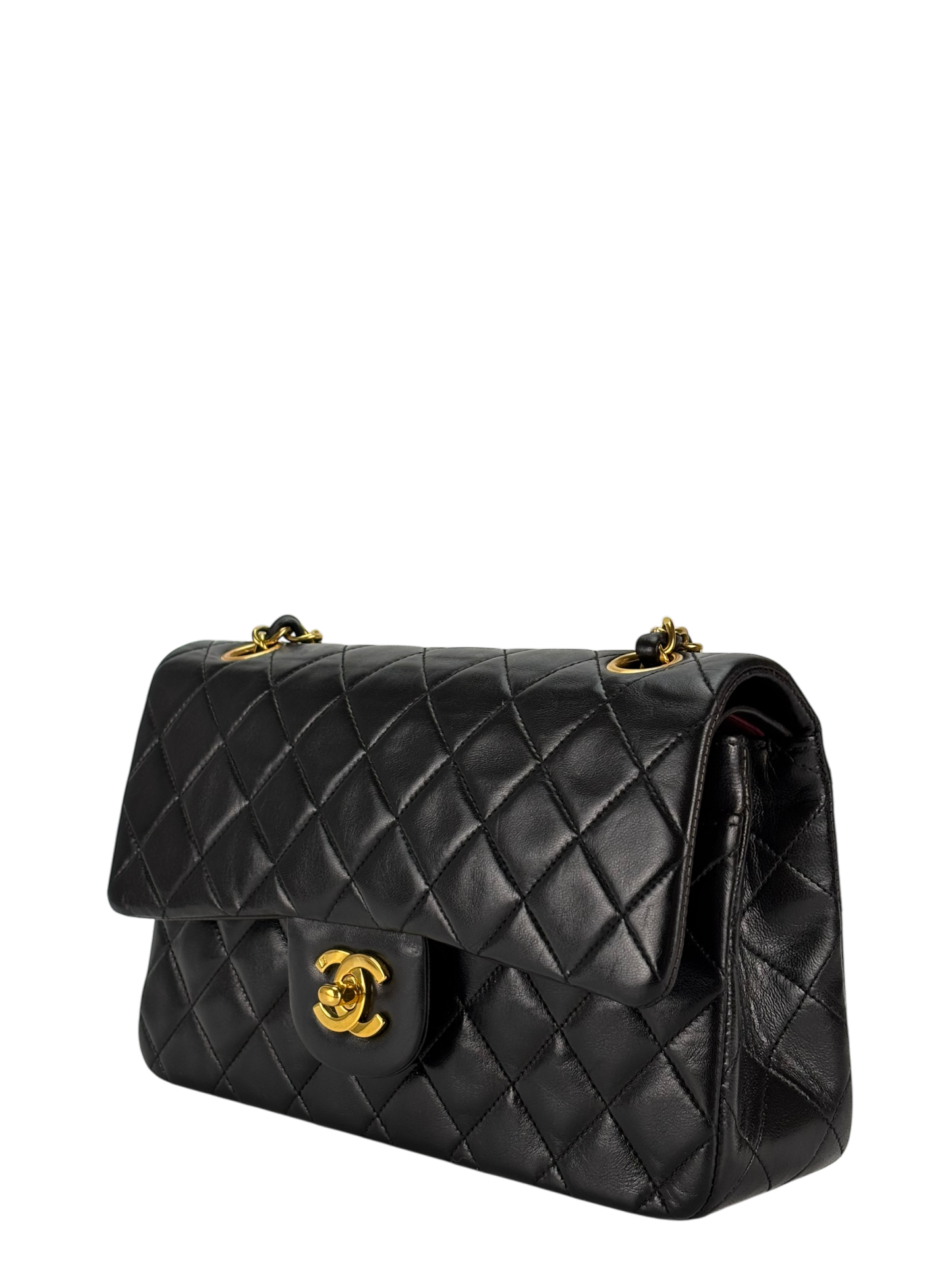 CHANEL - Small Classic Double Black Flap Bag Gold Hardware (CF23)