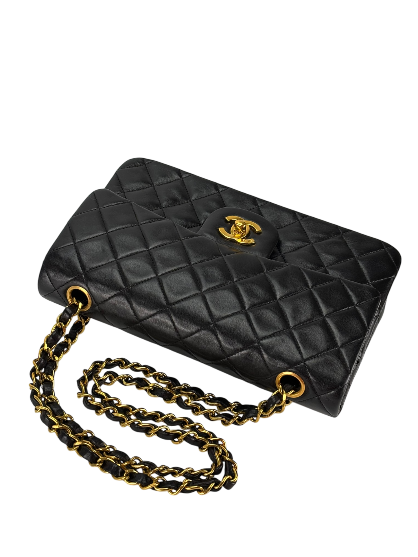 CHANEL - Small Classic Double Black Flap Bag Gold Hardware (CF23)