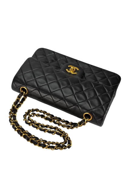 CHANEL - Small Classic Double Black Flap Bag Gold Hardware (CF23)