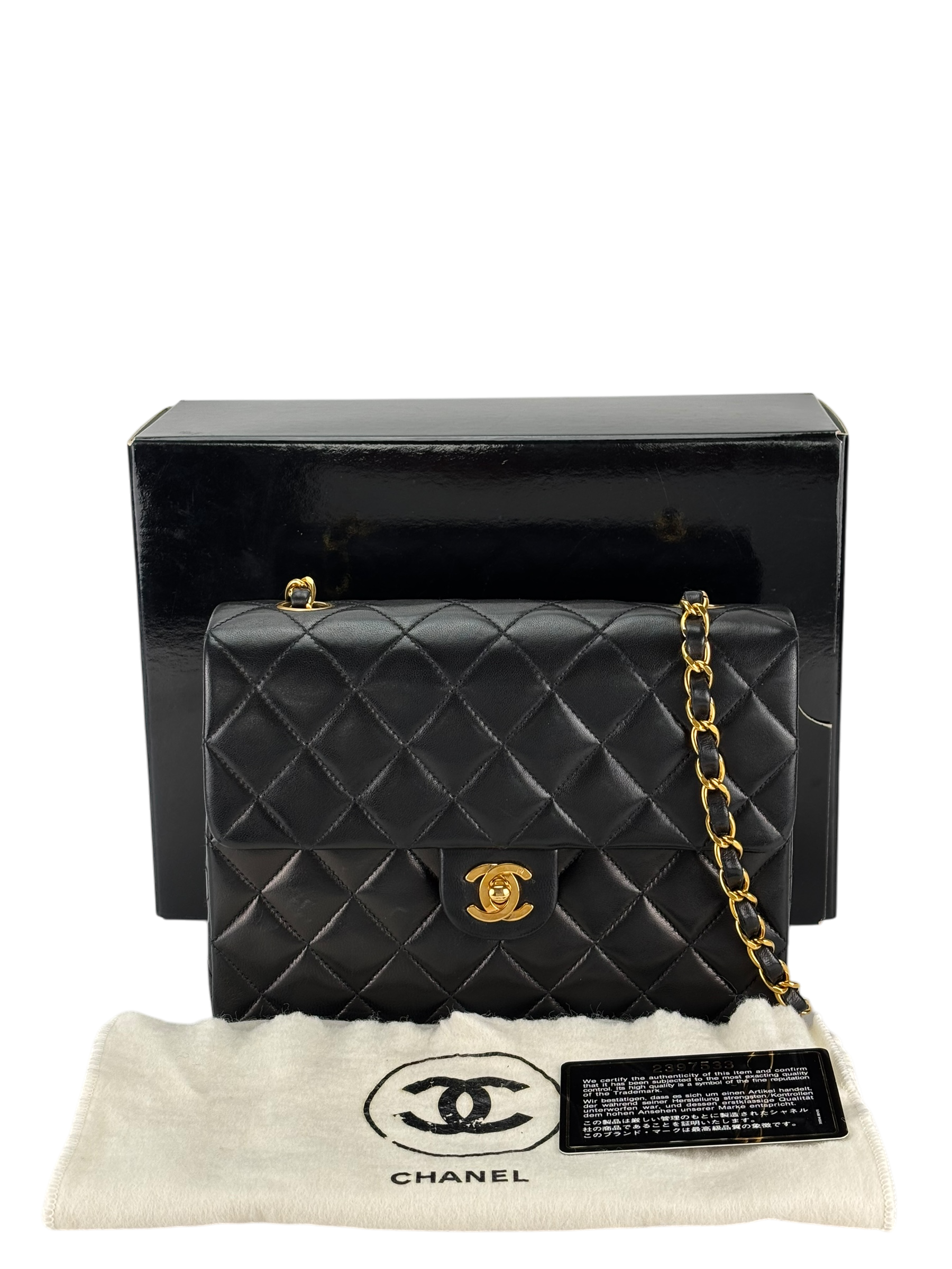 CHANEL - Mini Matlasse 20 Lambskin Single Flap Single Chain Bag Black Gold Hardware