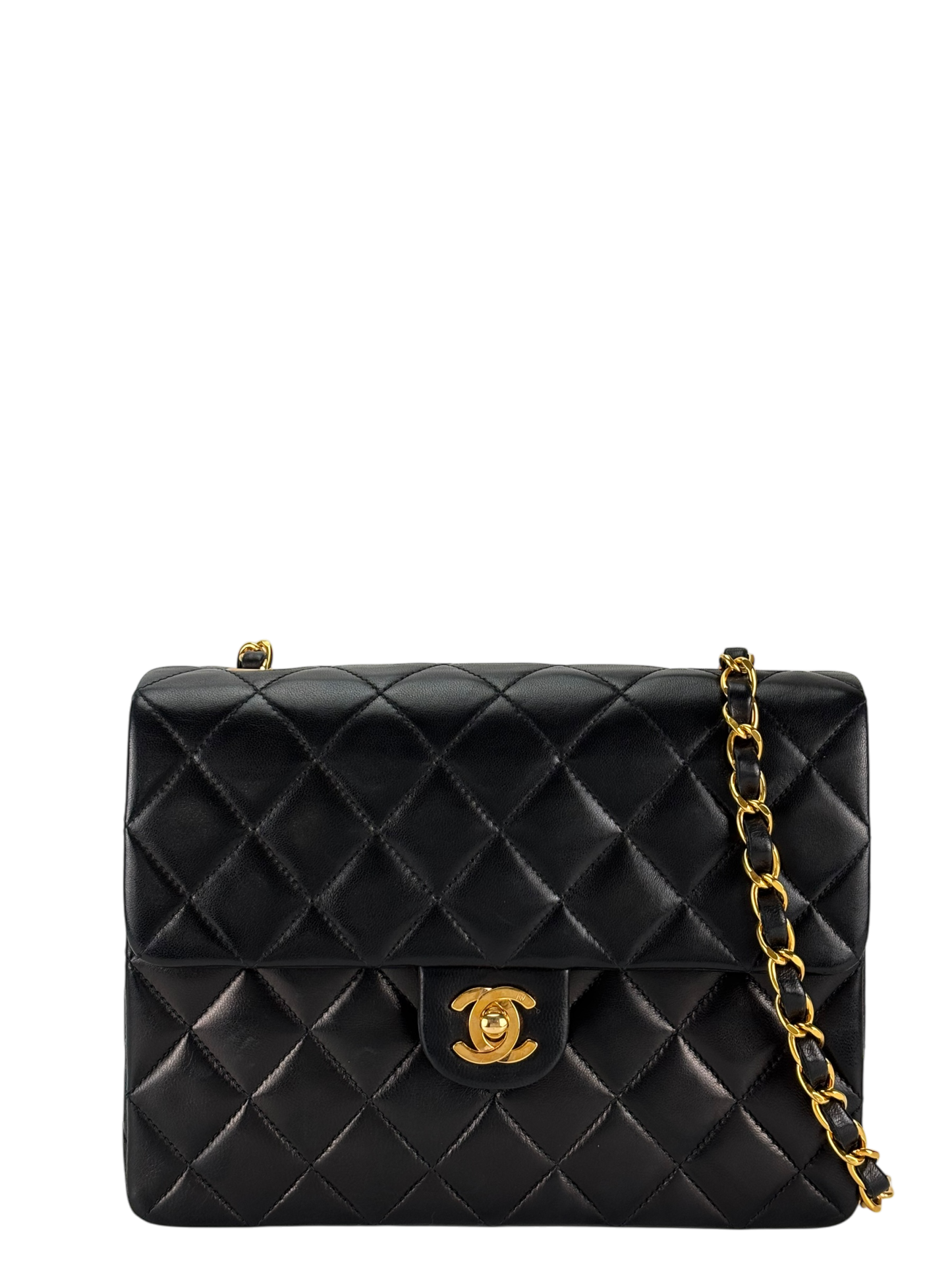 CHANEL - Mini Matlasse 20 Lambskin Single Flap Single Chain Bag Black Gold Hardware