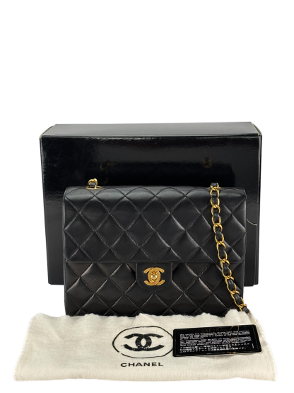 CHANEL - Mini Matlasse 20 Lambskin Single Flap Single Chain Bag Black Gold Hardware