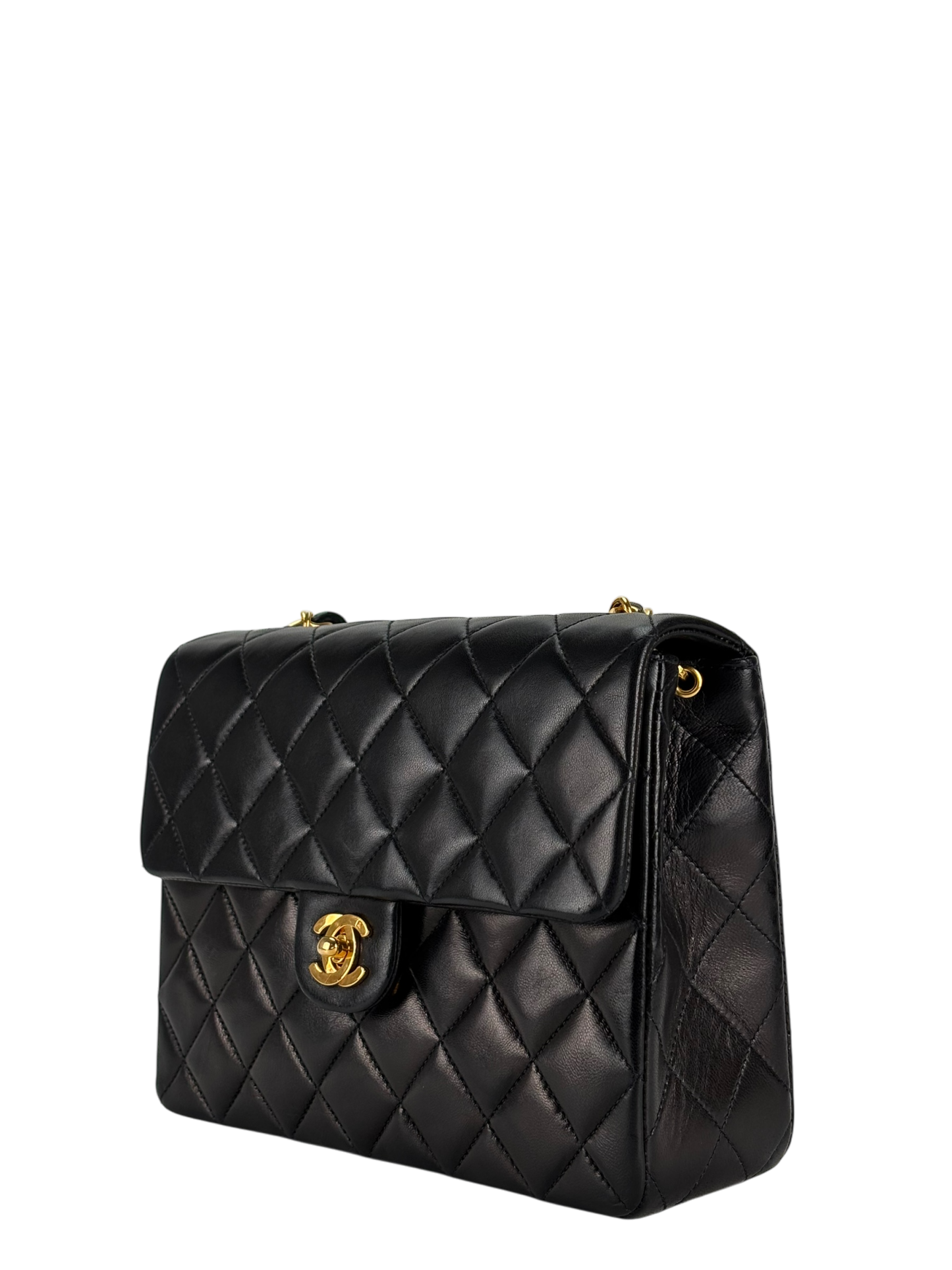 CHANEL - Mini Matlasse 20 Lambskin Single Flap Single Chain Bag Black Gold Hardware