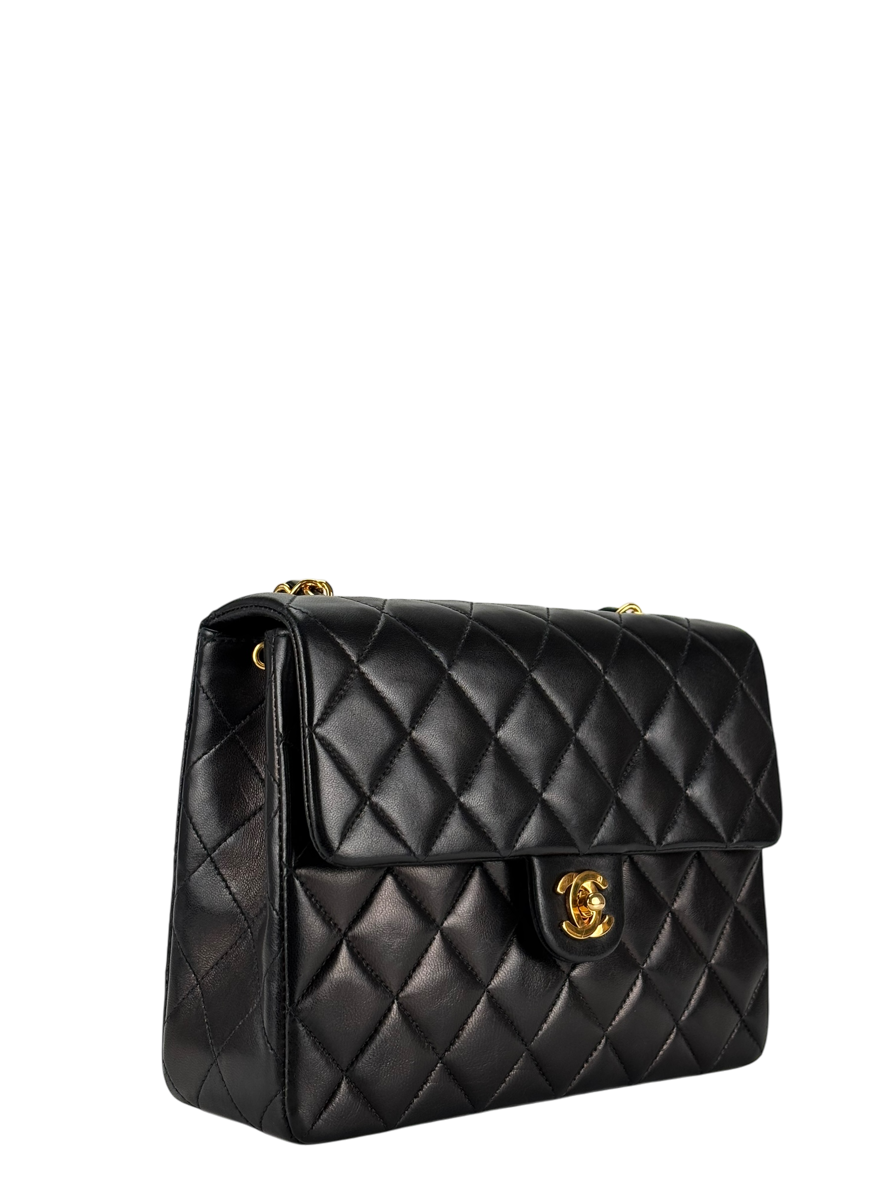 CHANEL - Mini Matlasse 20 Lambskin Single Flap Single Chain Bag Black Gold Hardware