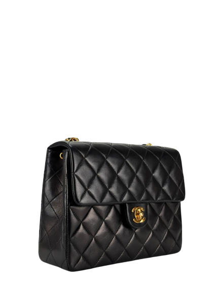 CHANEL - Mini Matlasse 20 Lambskin Single Flap Single Chain Bag Black Gold Hardware