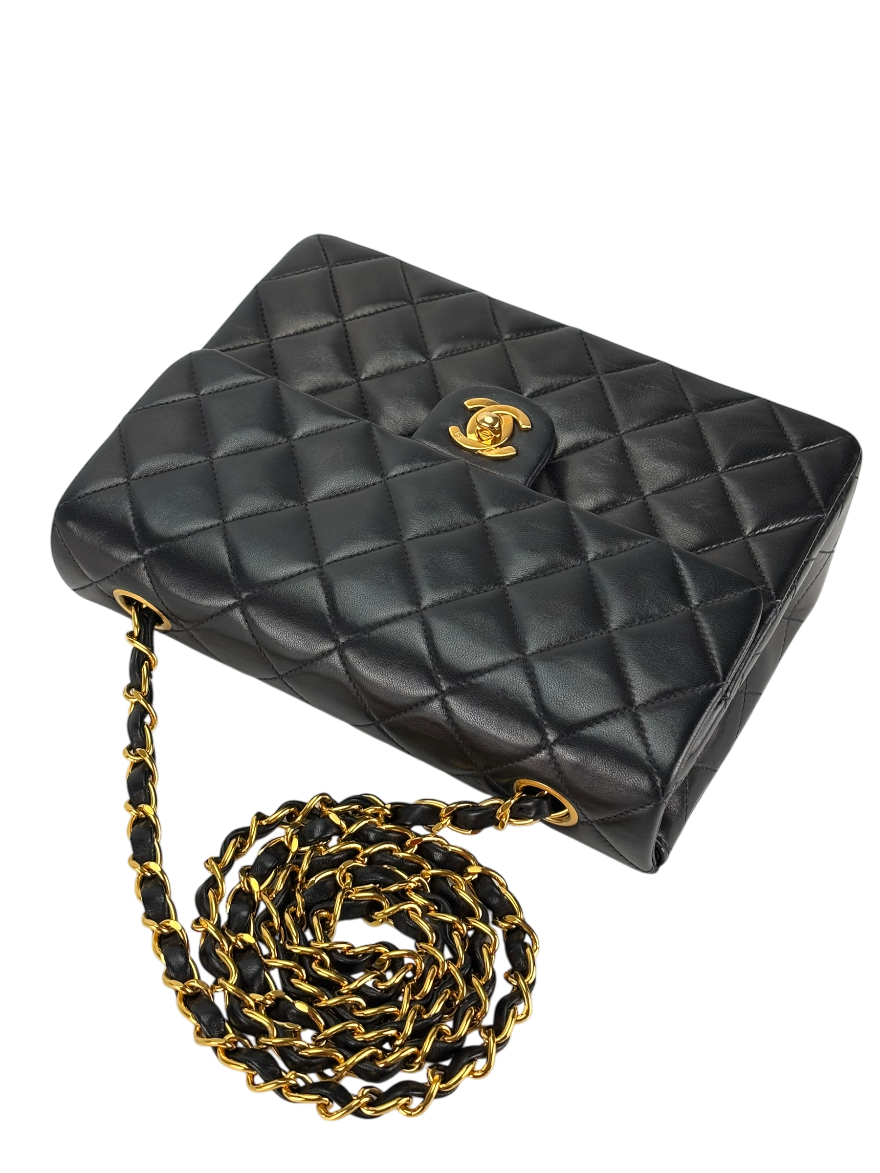 CHANEL - Mini Matlasse 20 Lambskin Single Flap Single Chain Bag Black Gold Hardware
