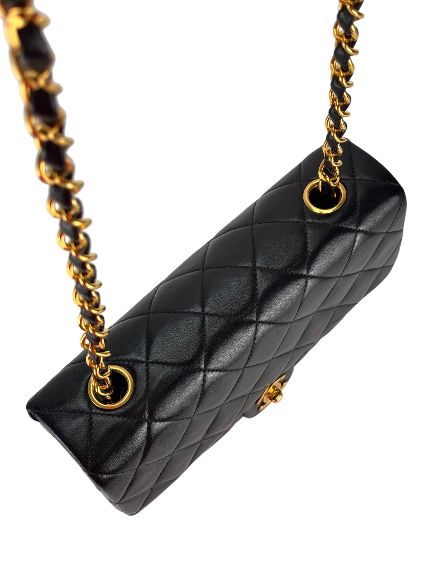 CHANEL - Mini Matlasse 20 Lambskin Single Flap Single Chain Bag Black Gold Hardware