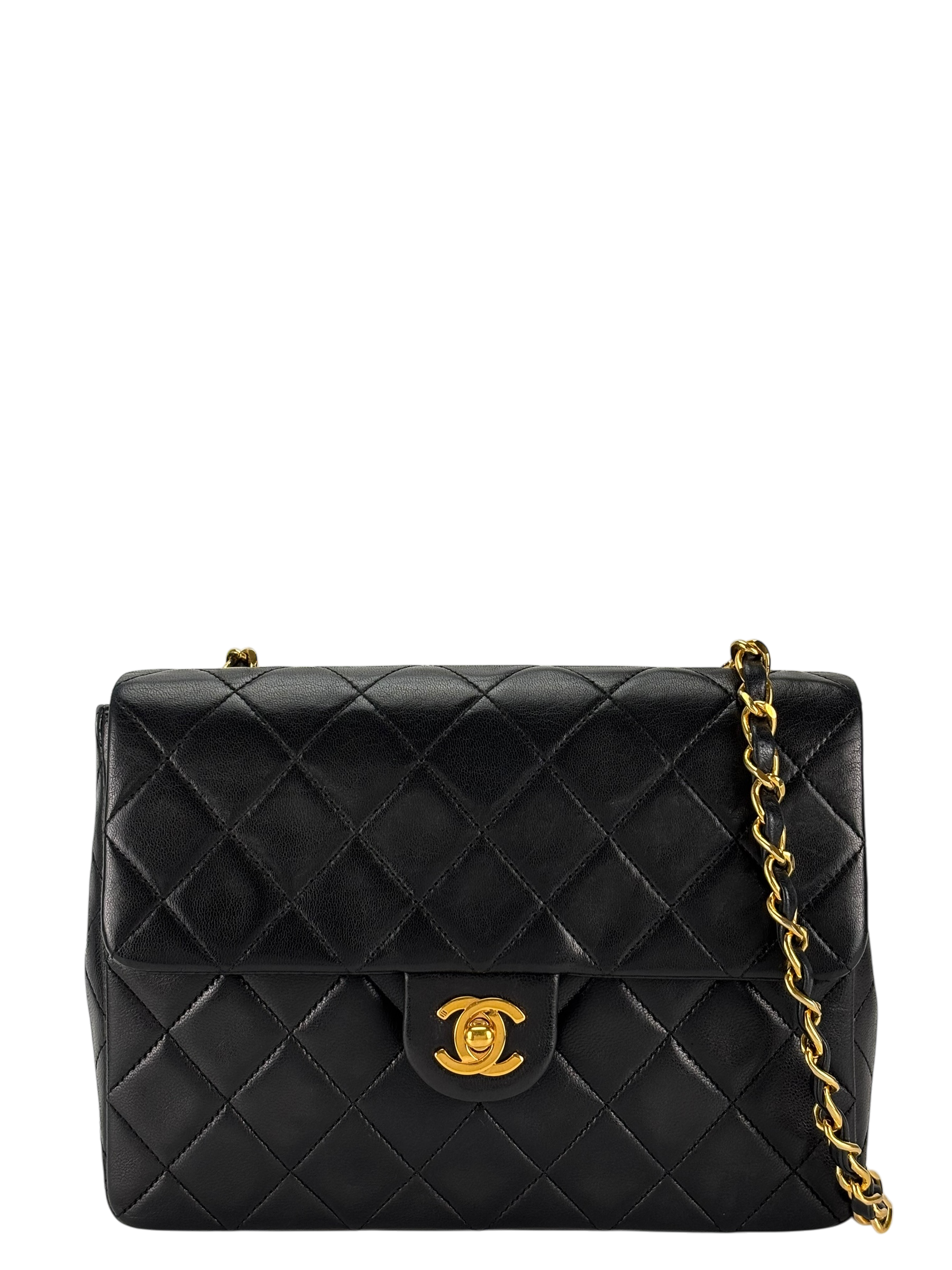 CHANEL - Mini Matlasse 20 Lambskin Single Flap Single Chain Bag Black Gold Hardware