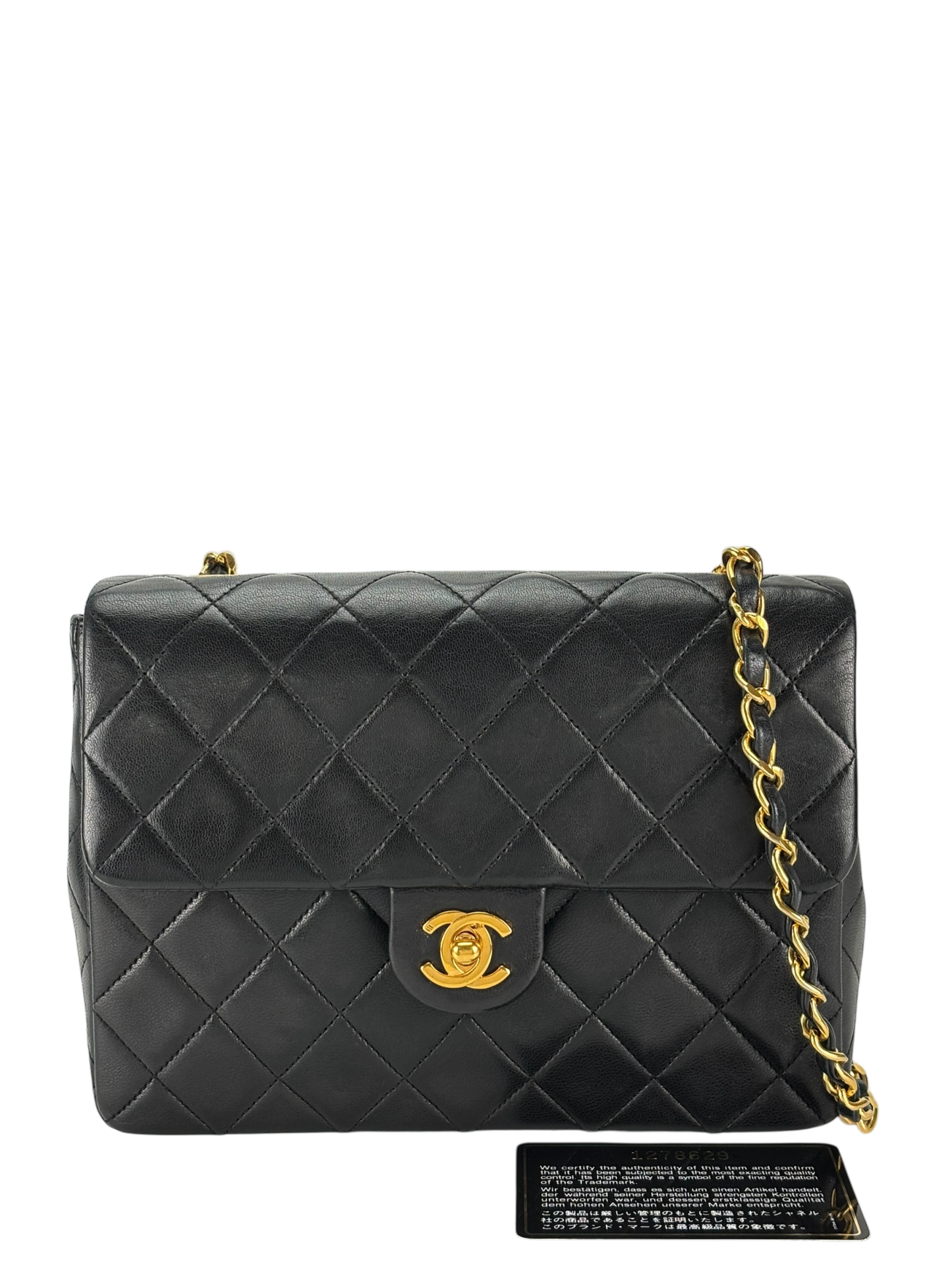 CHANEL - Mini Matlasse 20 Lambskin Single Flap Single Chain Bag Black Gold Hardware