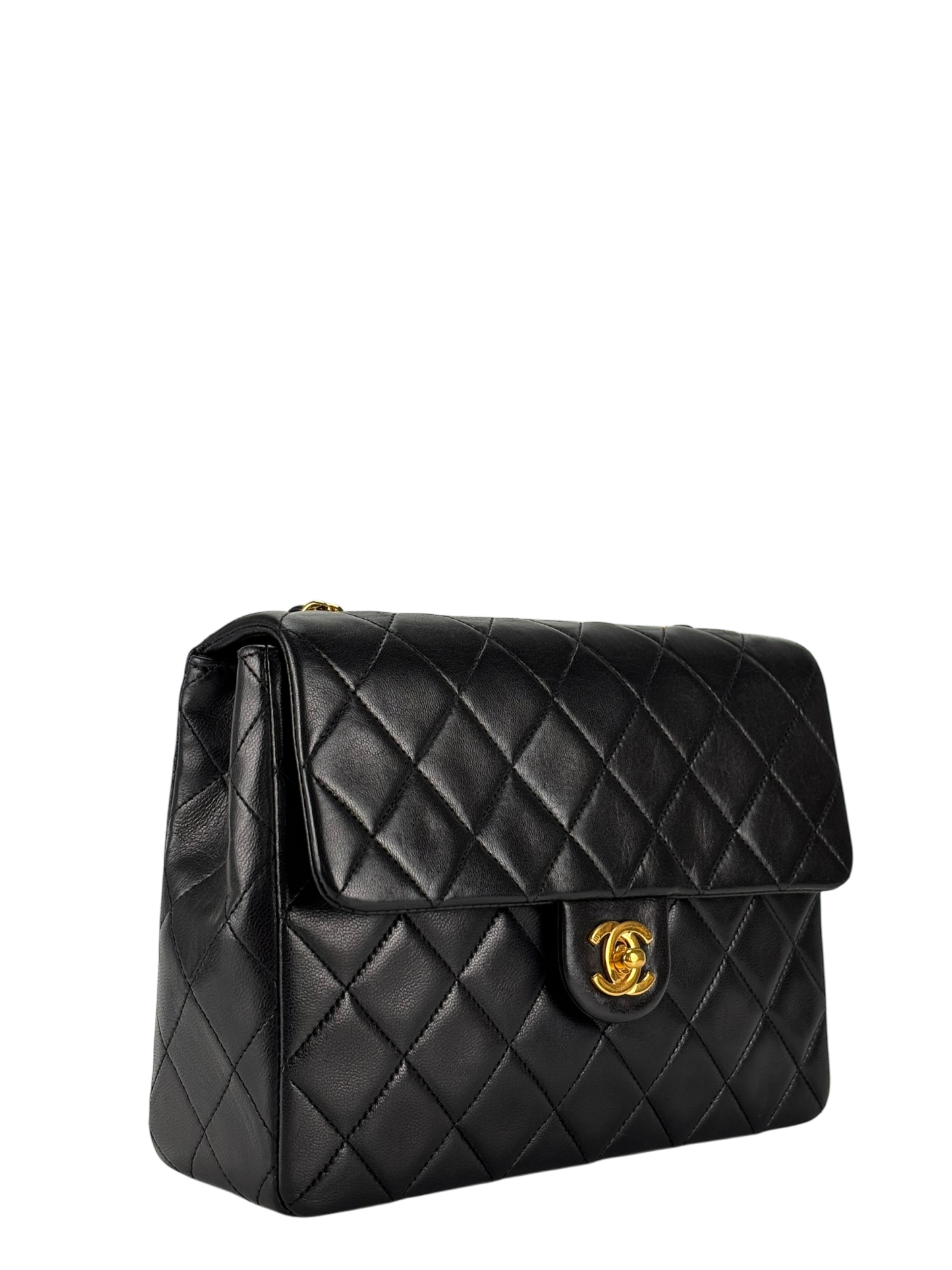 CHANEL - Mini Matlasse 20 Lambskin Single Flap Single Chain Bag Black Gold Hardware