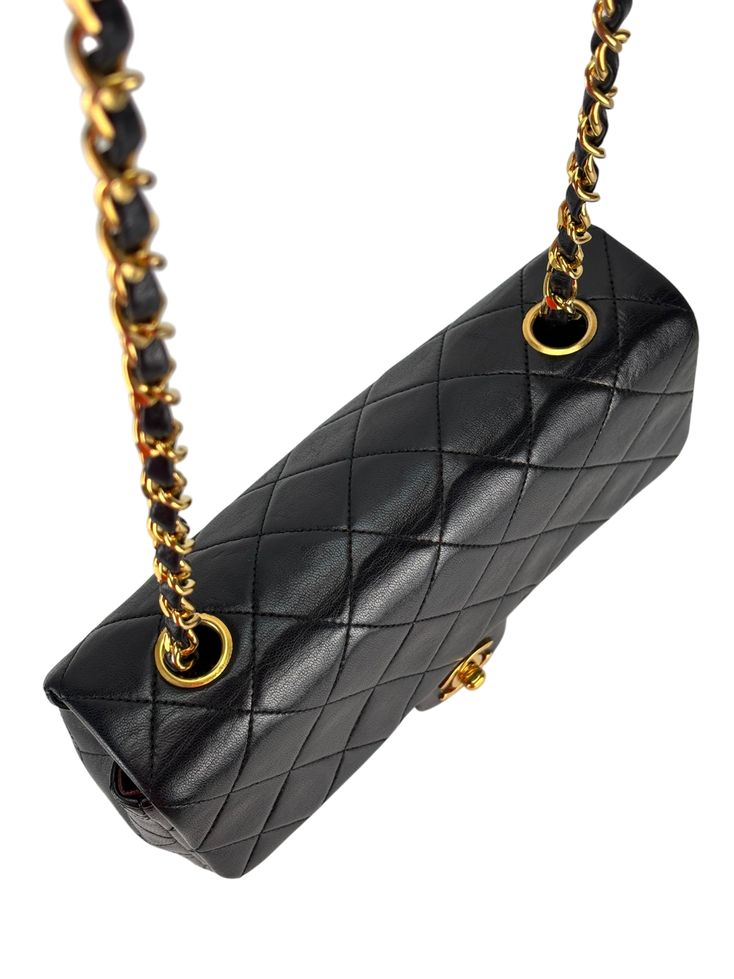 CHANEL - Mini Matlasse 20 Lambskin Single Flap Single Chain Bag Black Gold Hardware