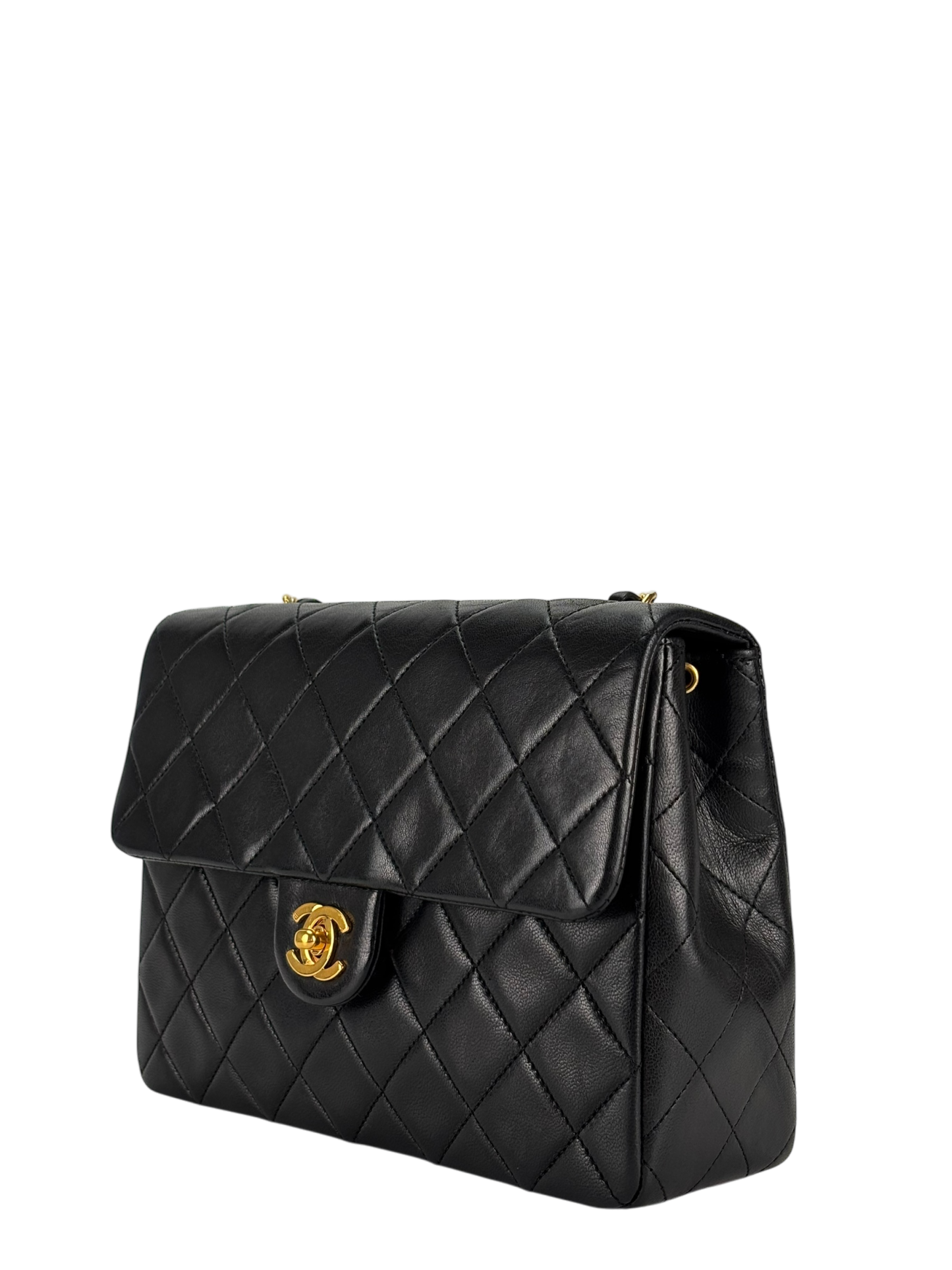 CHANEL - Mini Matlasse 20 Lambskin Single Flap Single Chain Bag Black Gold Hardware