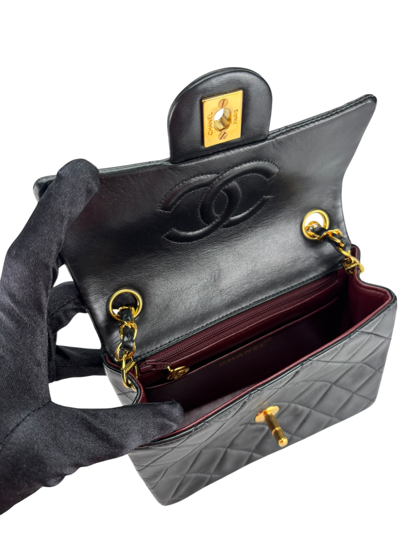 CHANEL - Black Lambskin Square 17 Shoulder Bag Gold Hardware